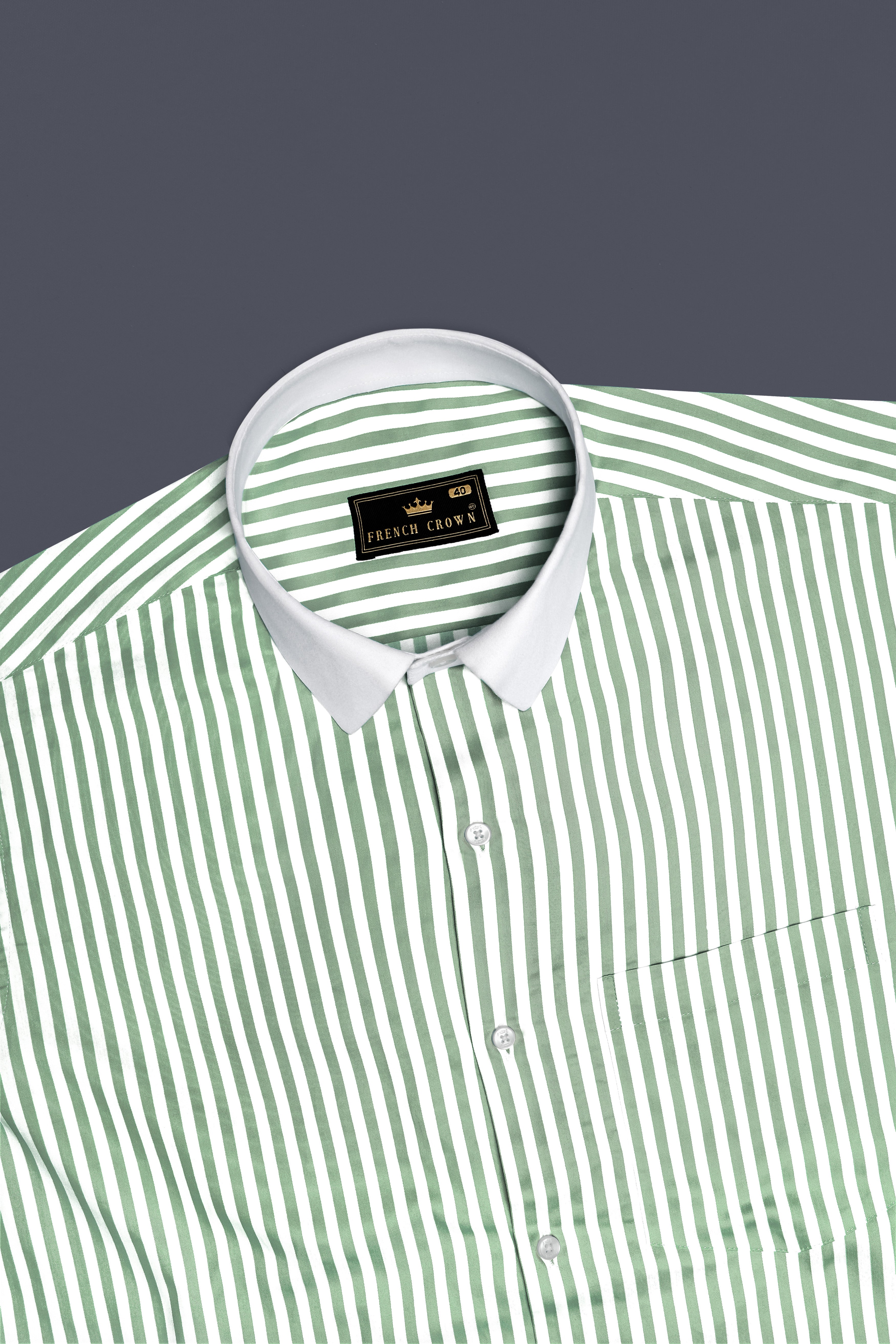Frescira-Viridian Green And Bright White Striped Super Soft Premium Cotton Formal White Cuff Collar Shirt