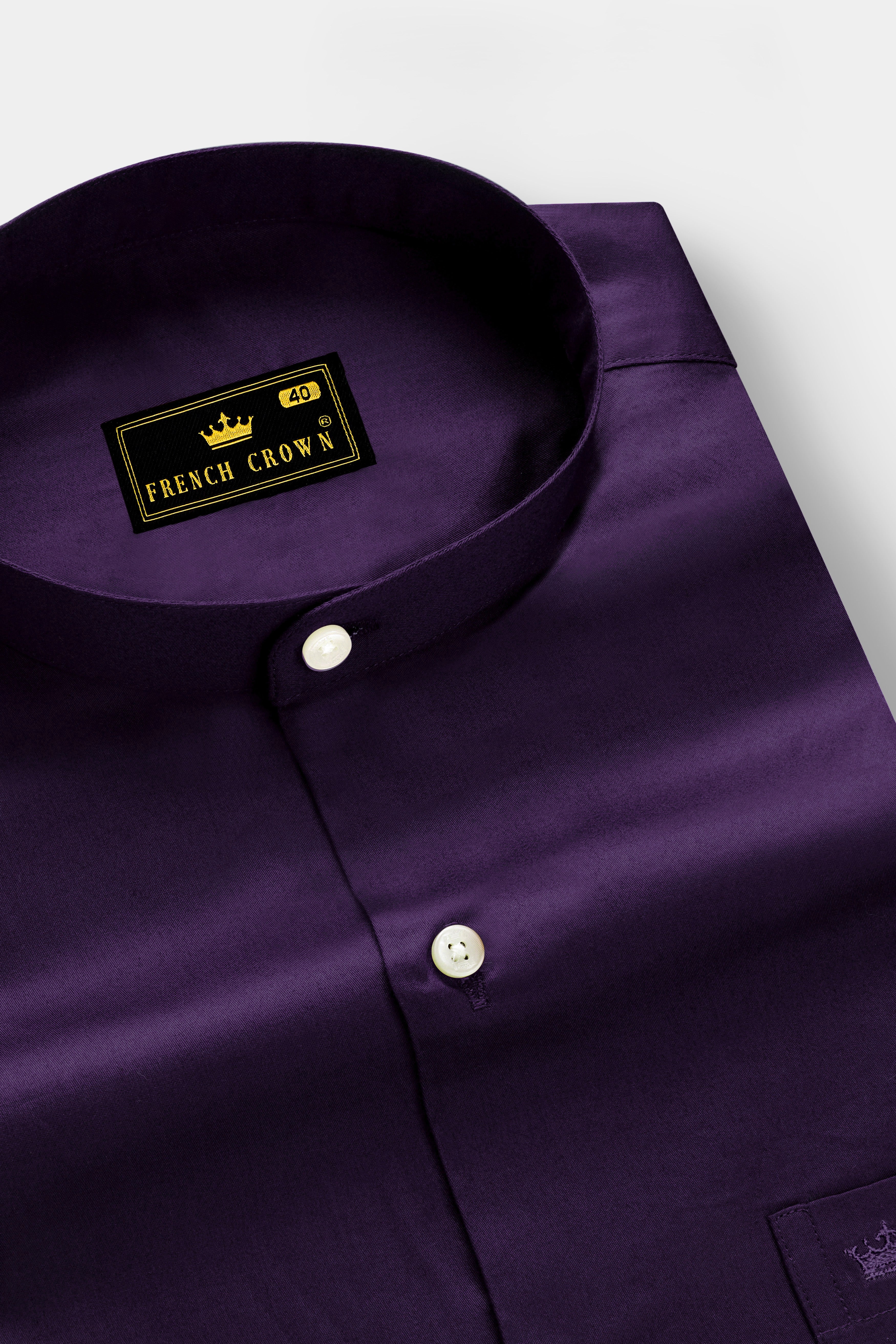 Violet-Grape Purple Subtle Sheen Super Soft Premium Cotton Dress Mandarin Shirt
