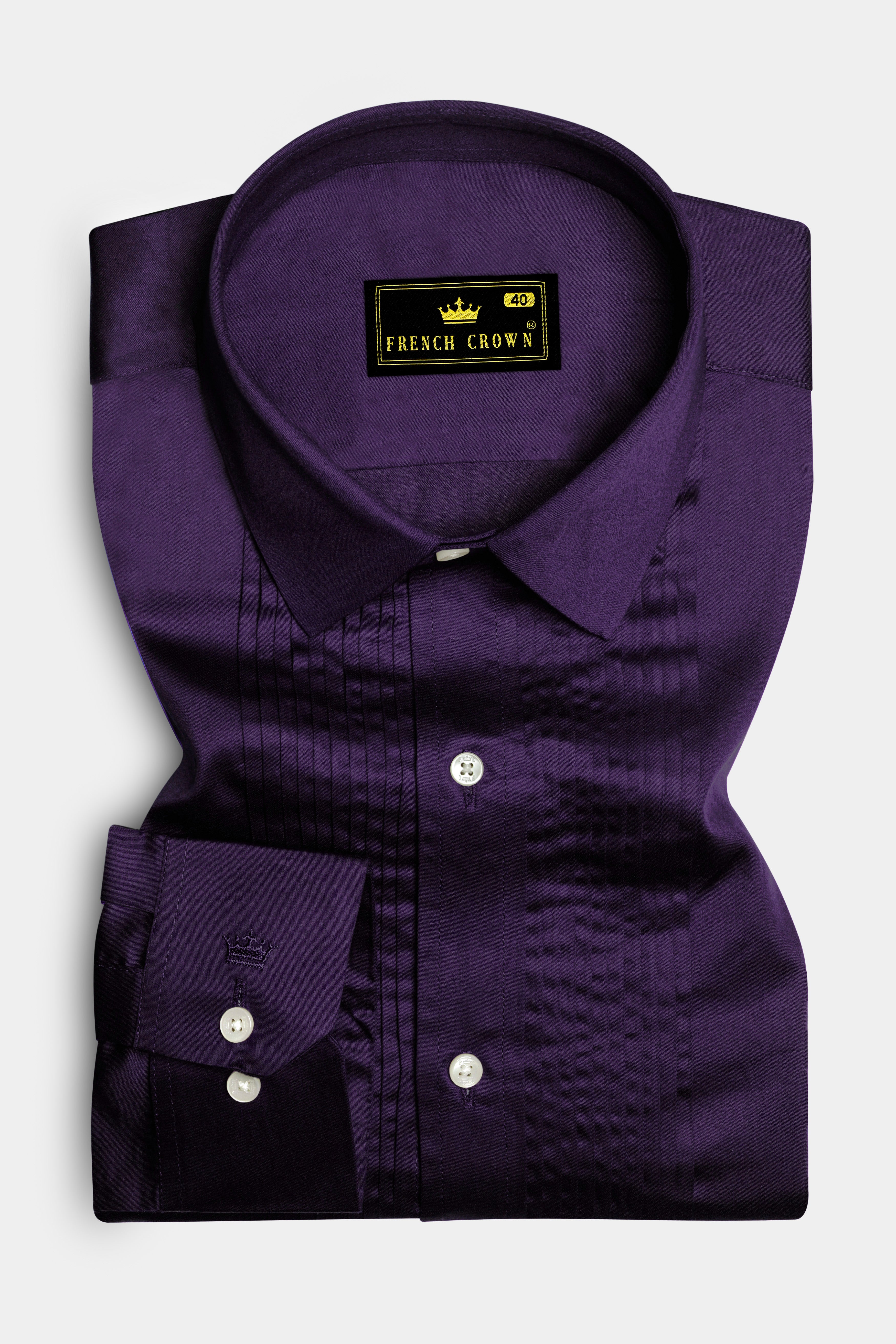Violet-Grape Purple Subtle Sheen Super Soft Premium Cotton Dress Tuxedo Shirt