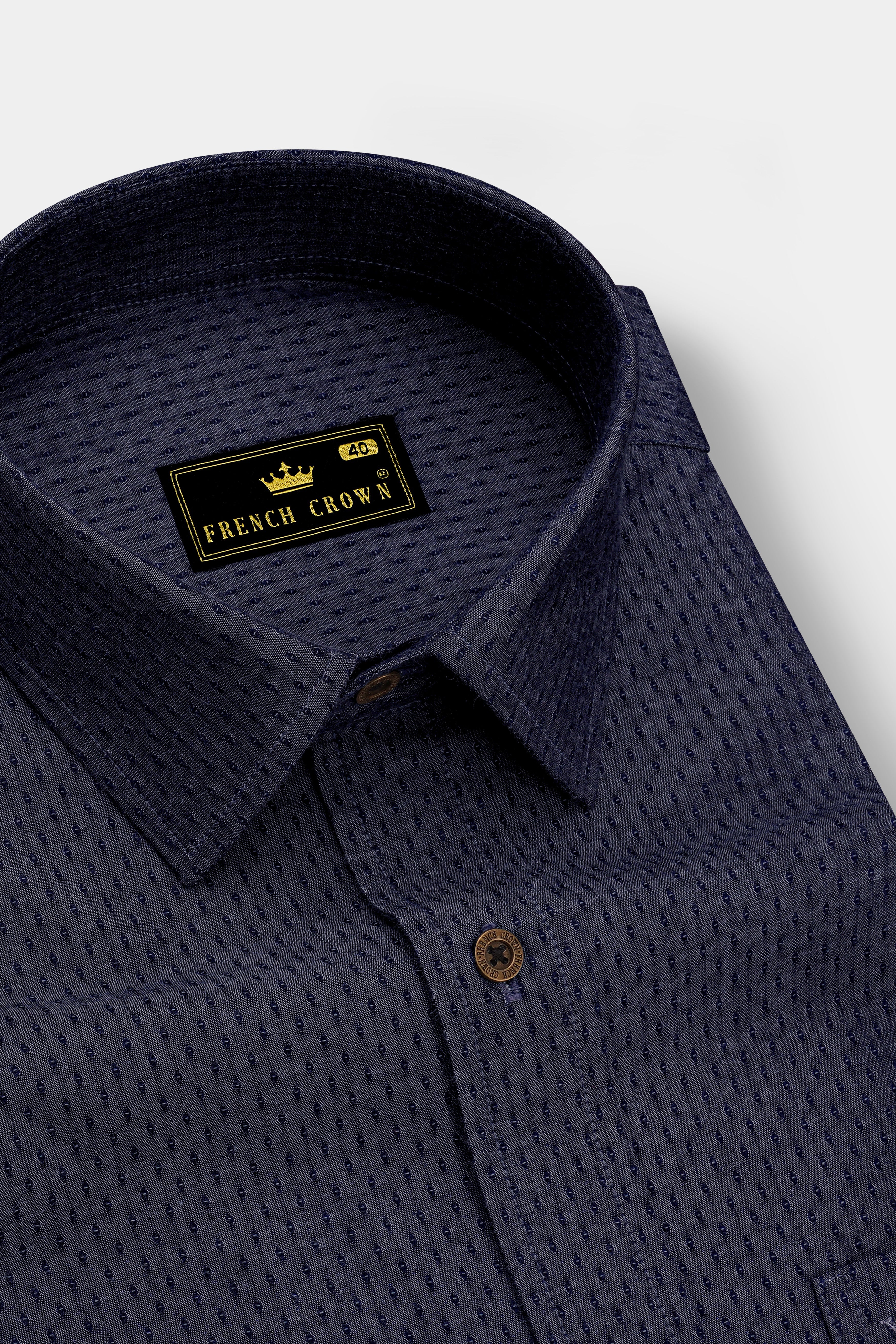 Denidots-Baltic Sea Denim Blue Geometric Dots Textured Super Soft Premium Cotton Casual Shirt