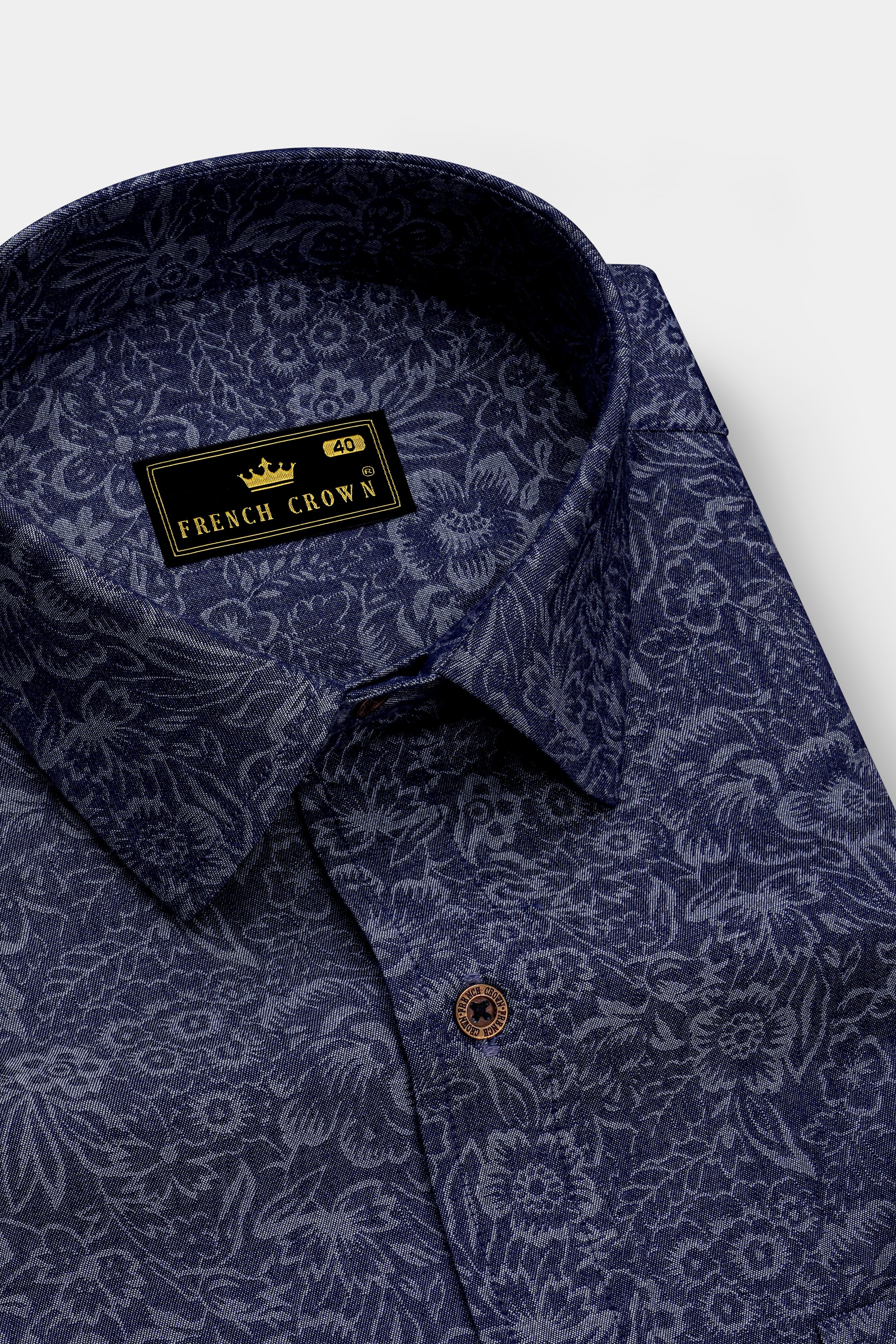 Florique-Charade Denim Blue Floral Printed Super Soft Premium Cotton Casual Shirt