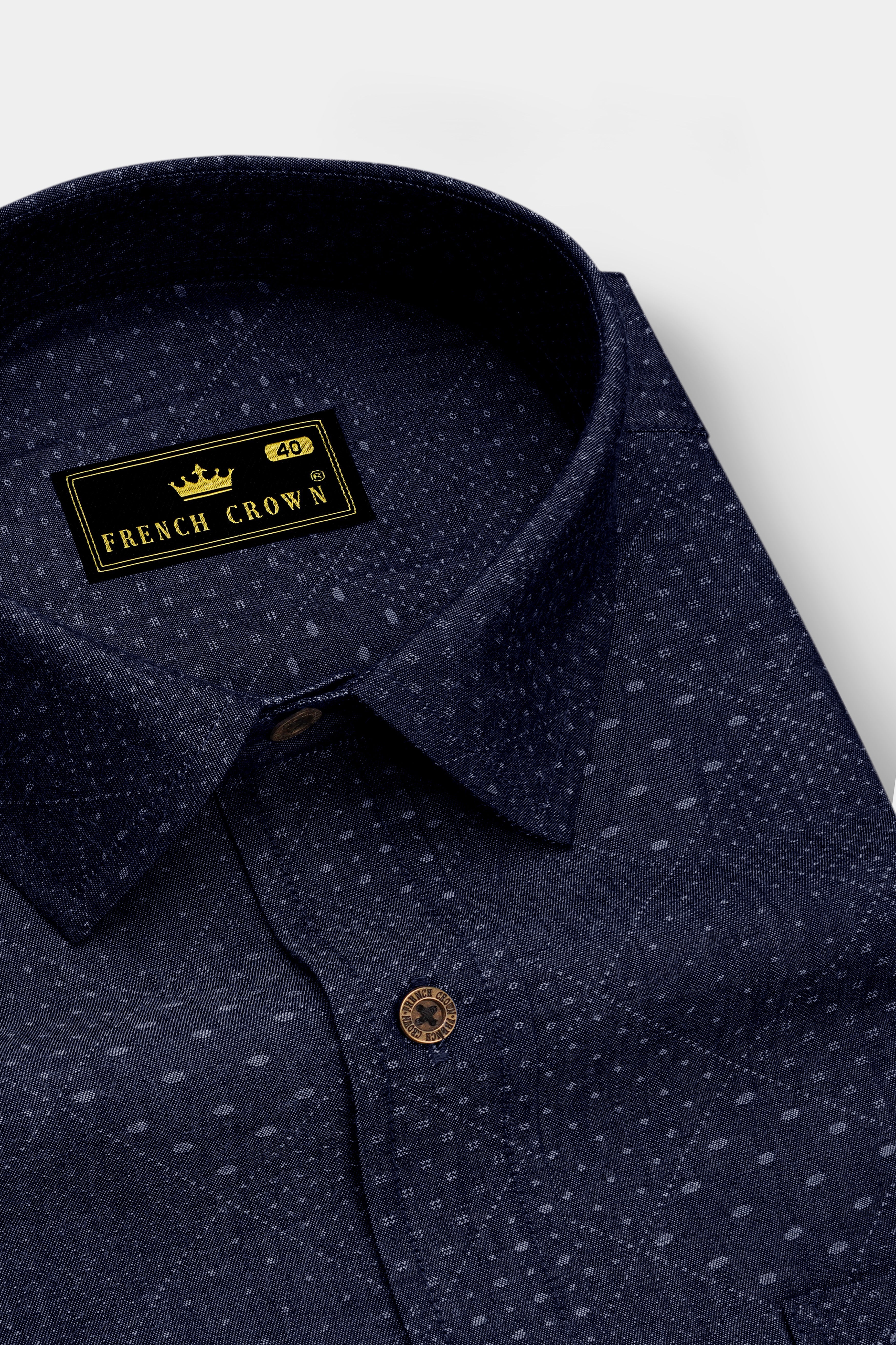 Noivell-Noir Denim Blue Dotted Printed Super Soft Premium Cotton Casual Shirt