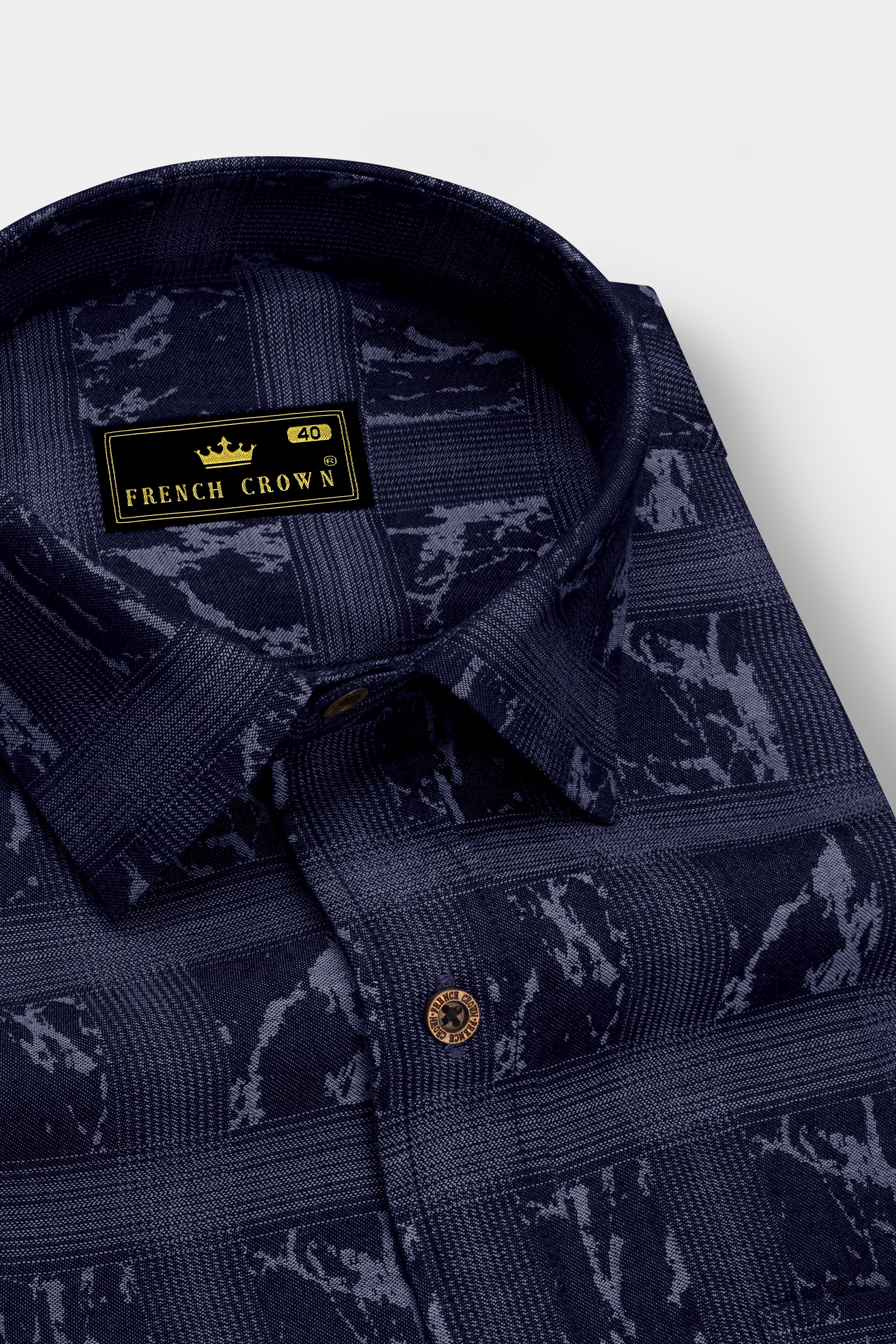 Noctimar-Ocean Noir Denim Blue Abstract Printed Super Soft Premium Cotton Casual Shirt