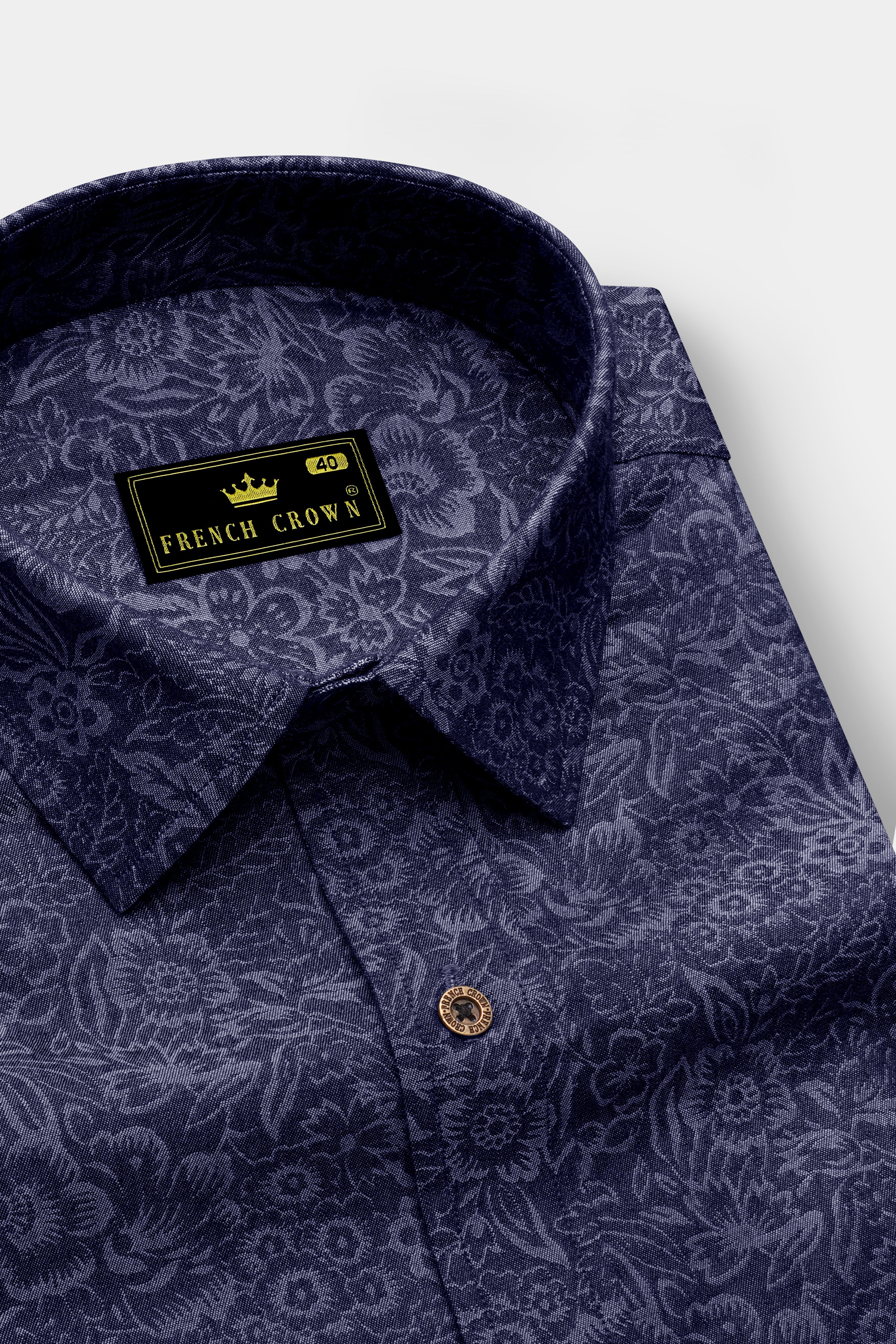 Retrovia-Retro Denim Blue Floral Printed Super Soft Premium Cotton Casual Shirt