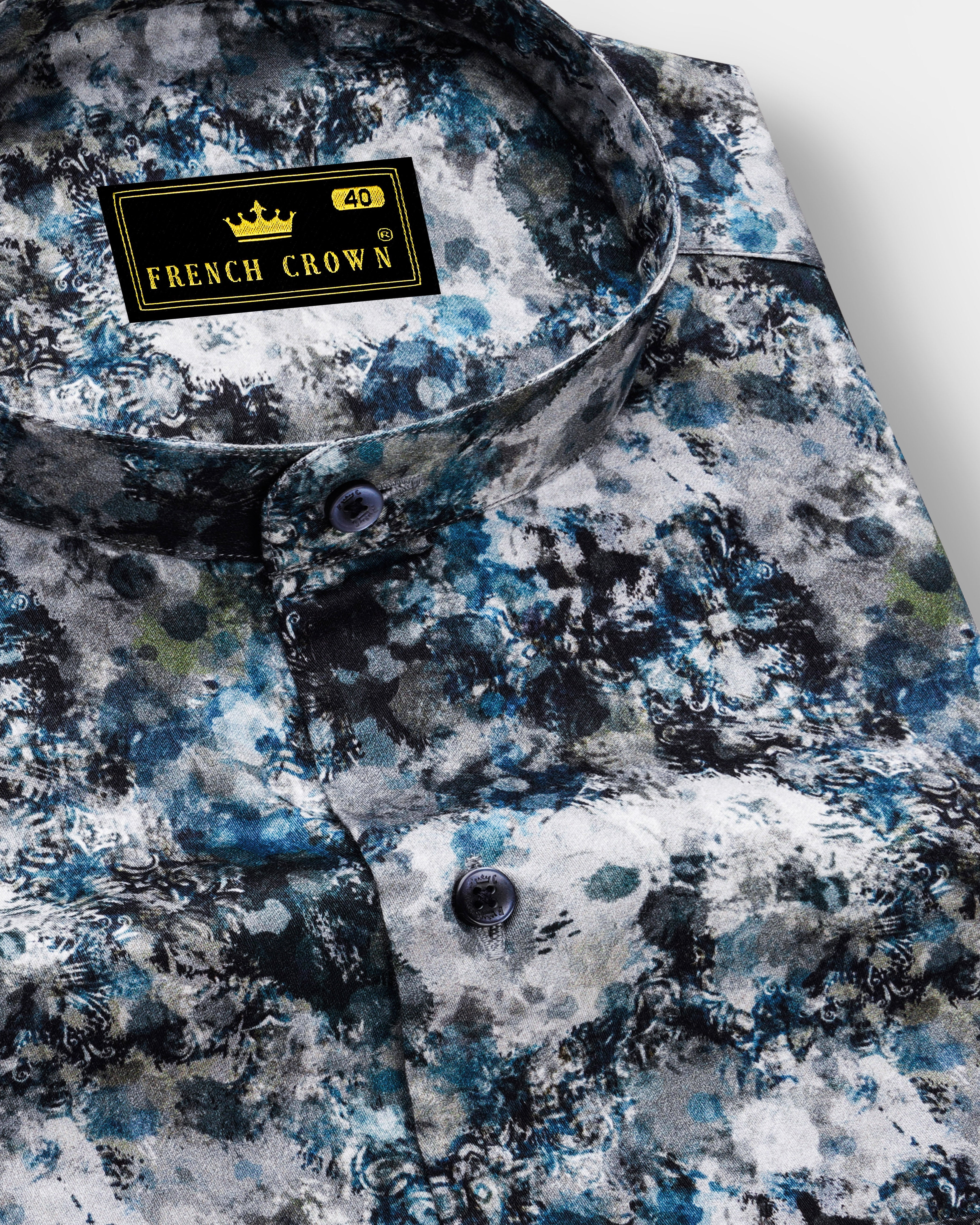 Aquivell-Dianne Blue And Bright White Aquarelle Storm Printed Super Soft Premium Cotton Semi Formal Shirt