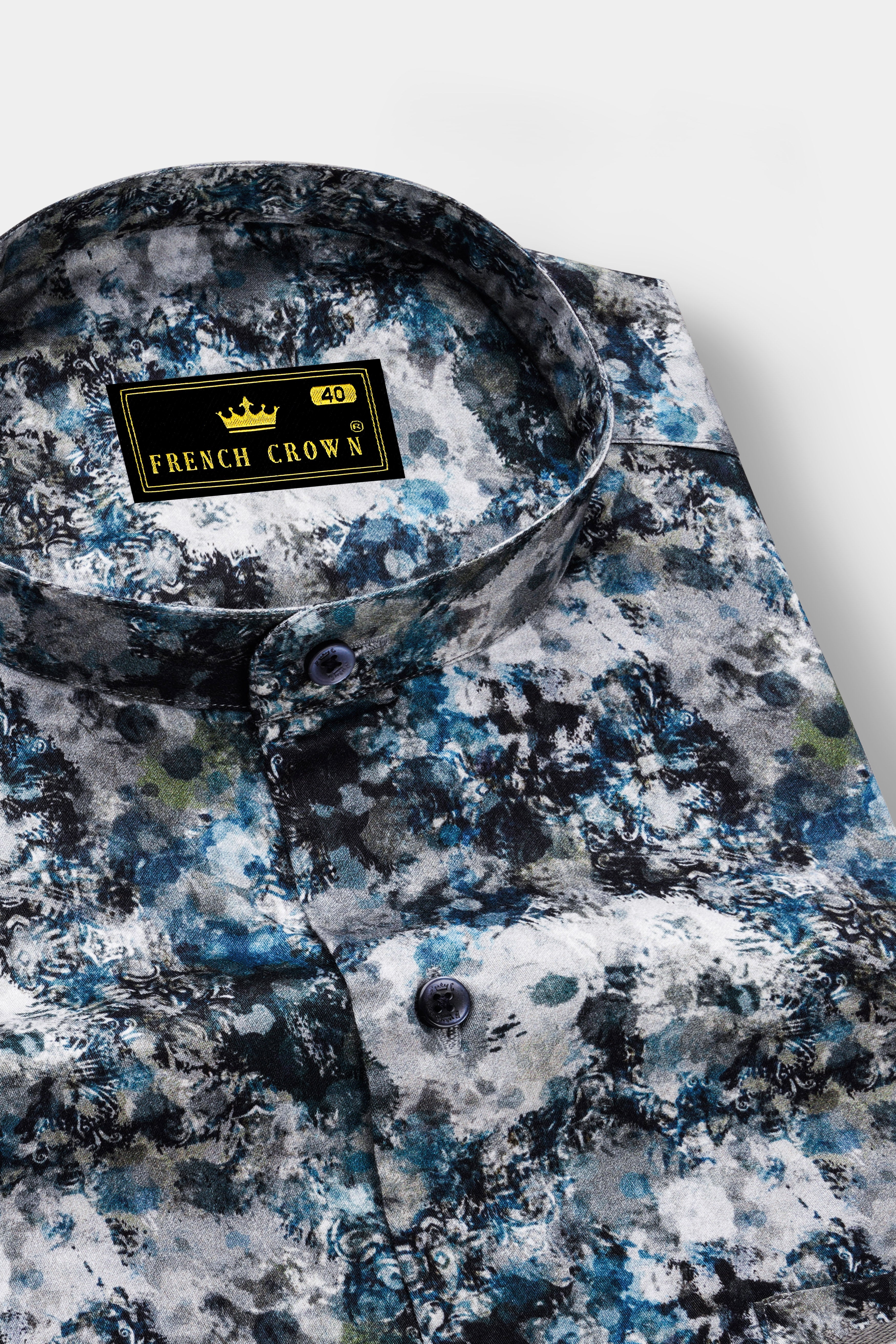 Aquivell-Dianne Blue And Bright White Aquarelle Storm Printed Super Soft Premium Cotton Semi Formal Shirt