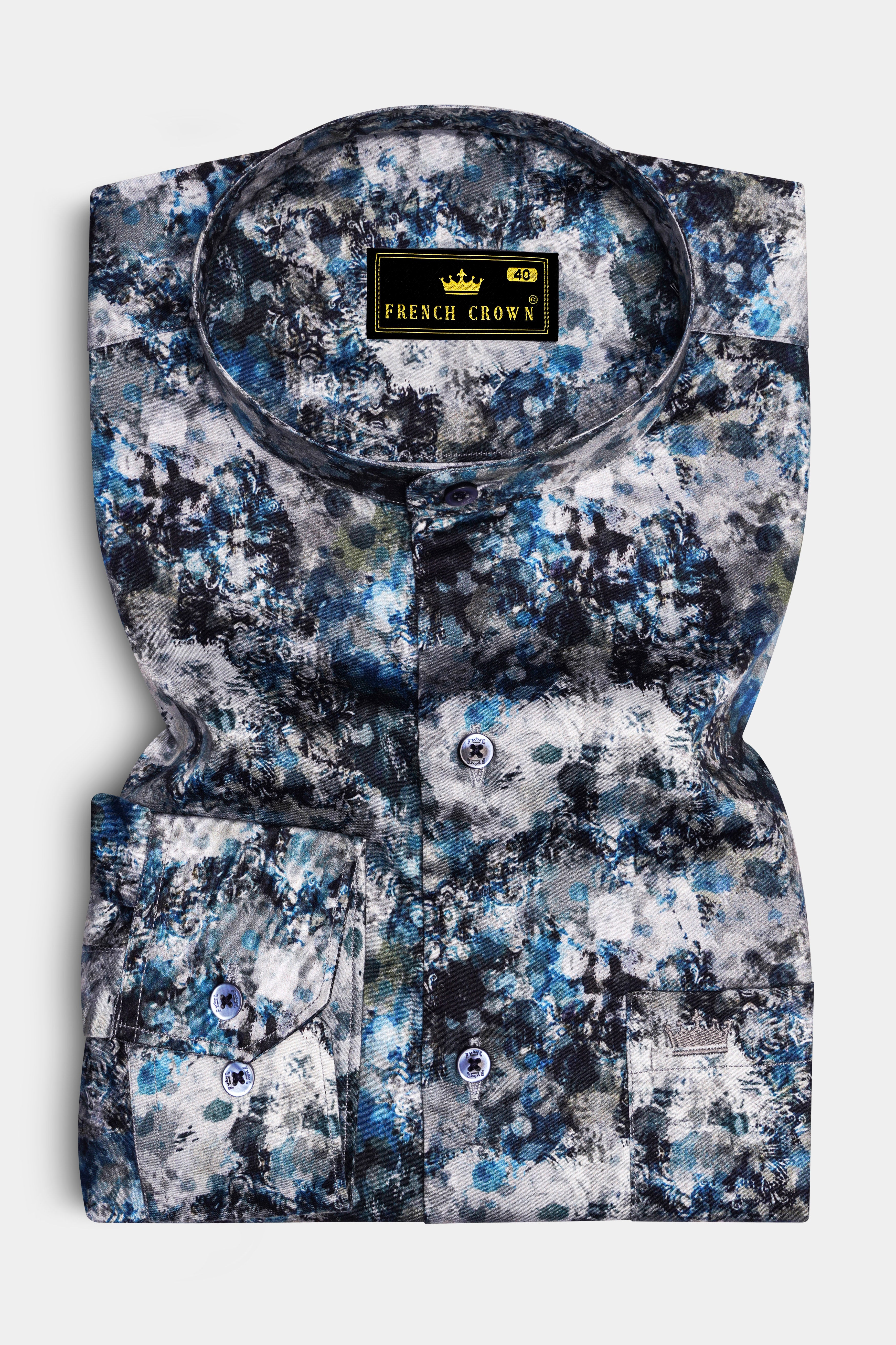 Aquivell-Dianne Blue And Bright White Aquarelle Storm Printed Super Soft Premium Cotton Semi Formal Shirt
