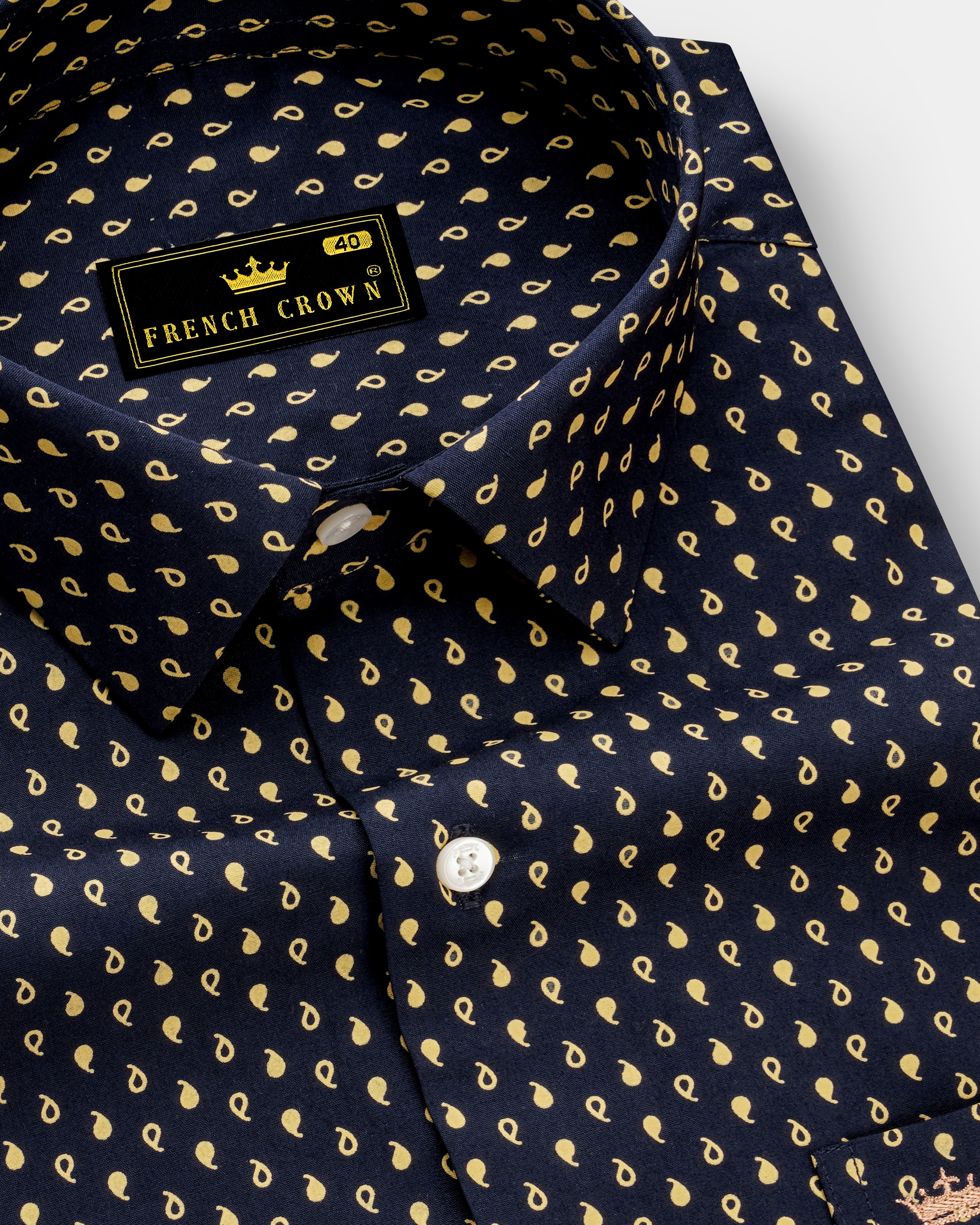 Noctivra-Vulcan Blue And Pavlova Yellow Midnight Paisley Printed Super Soft Premium Cotton Dress Shirt
