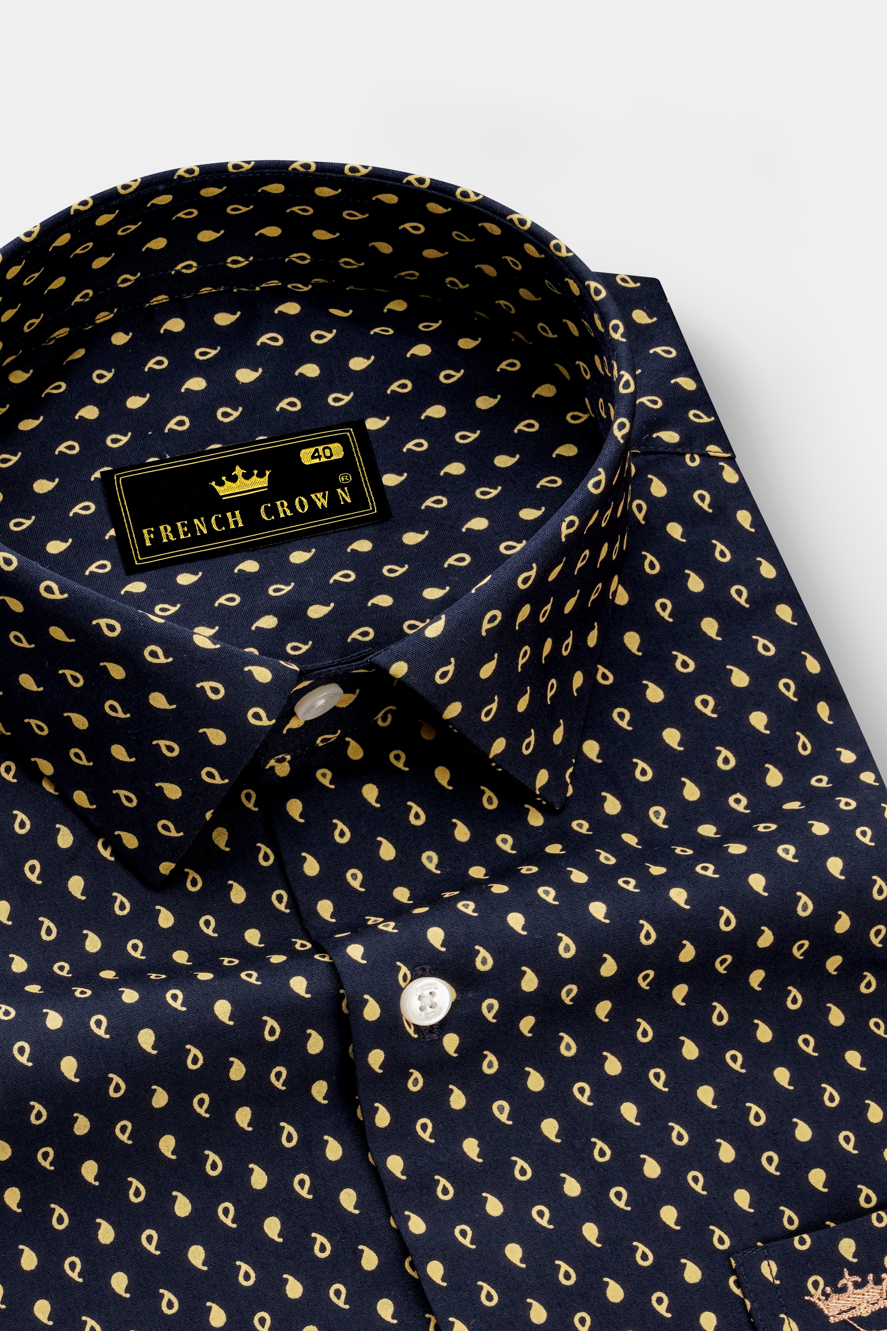 Noctivra-Vulcan Blue And Pavlova Yellow Midnight Paisley Printed Super Soft Premium Cotton Dress Shirt