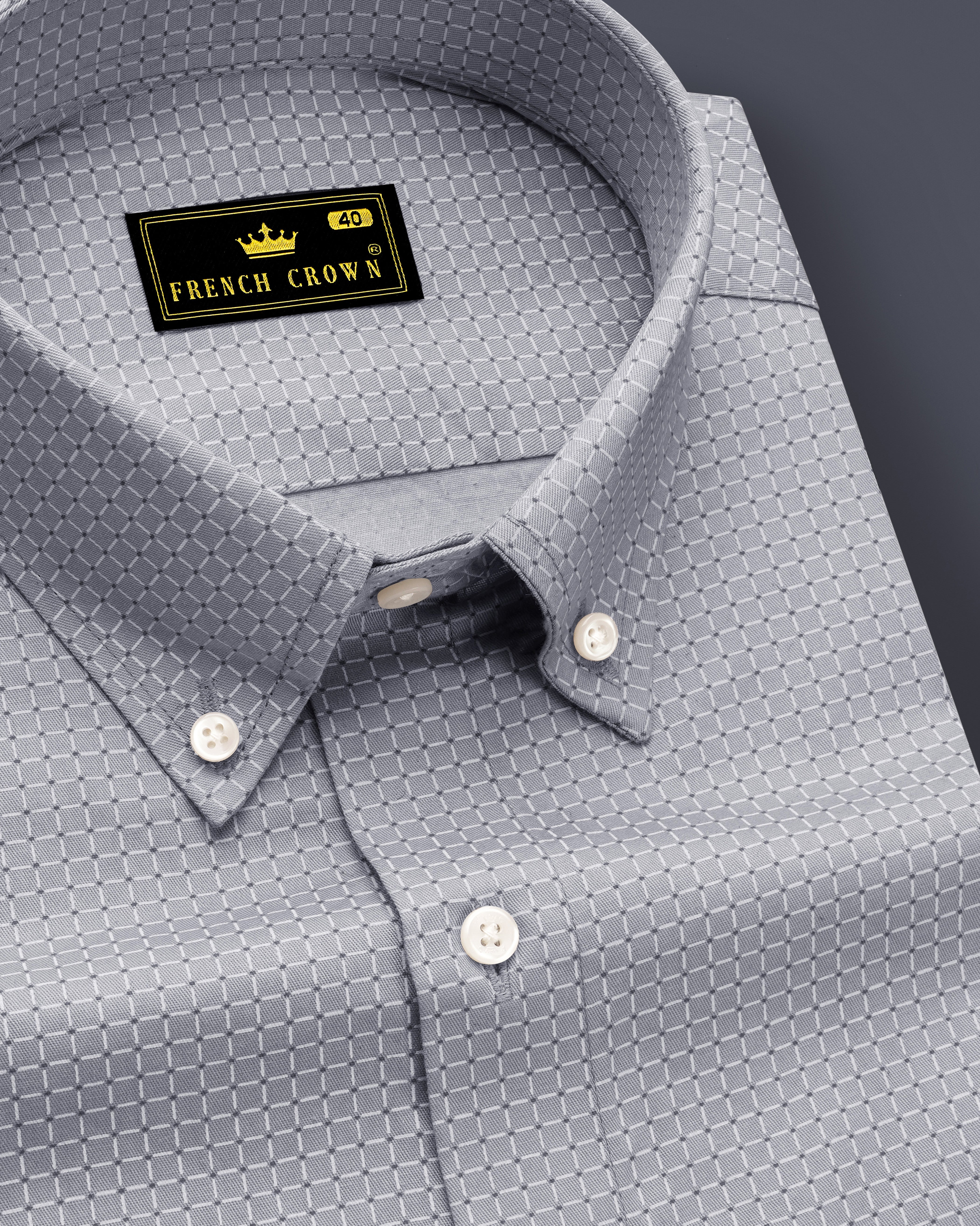 Grivell-Cloud Gray Platinum Checks Twill Premium Cotton Dress Shirt