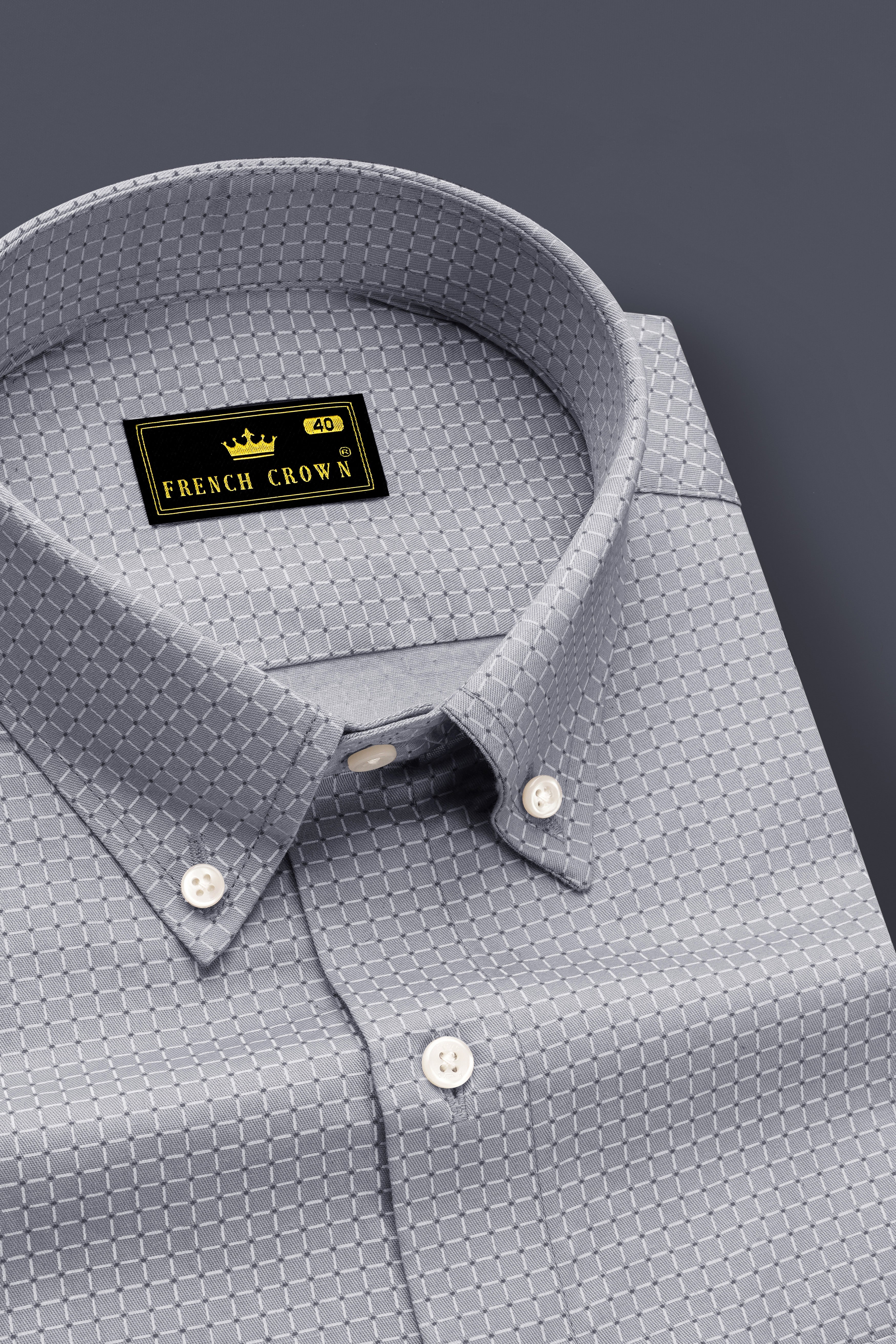 Grivell-Cloud Gray Platinum Checks Twill Premium Cotton Dress Shirt