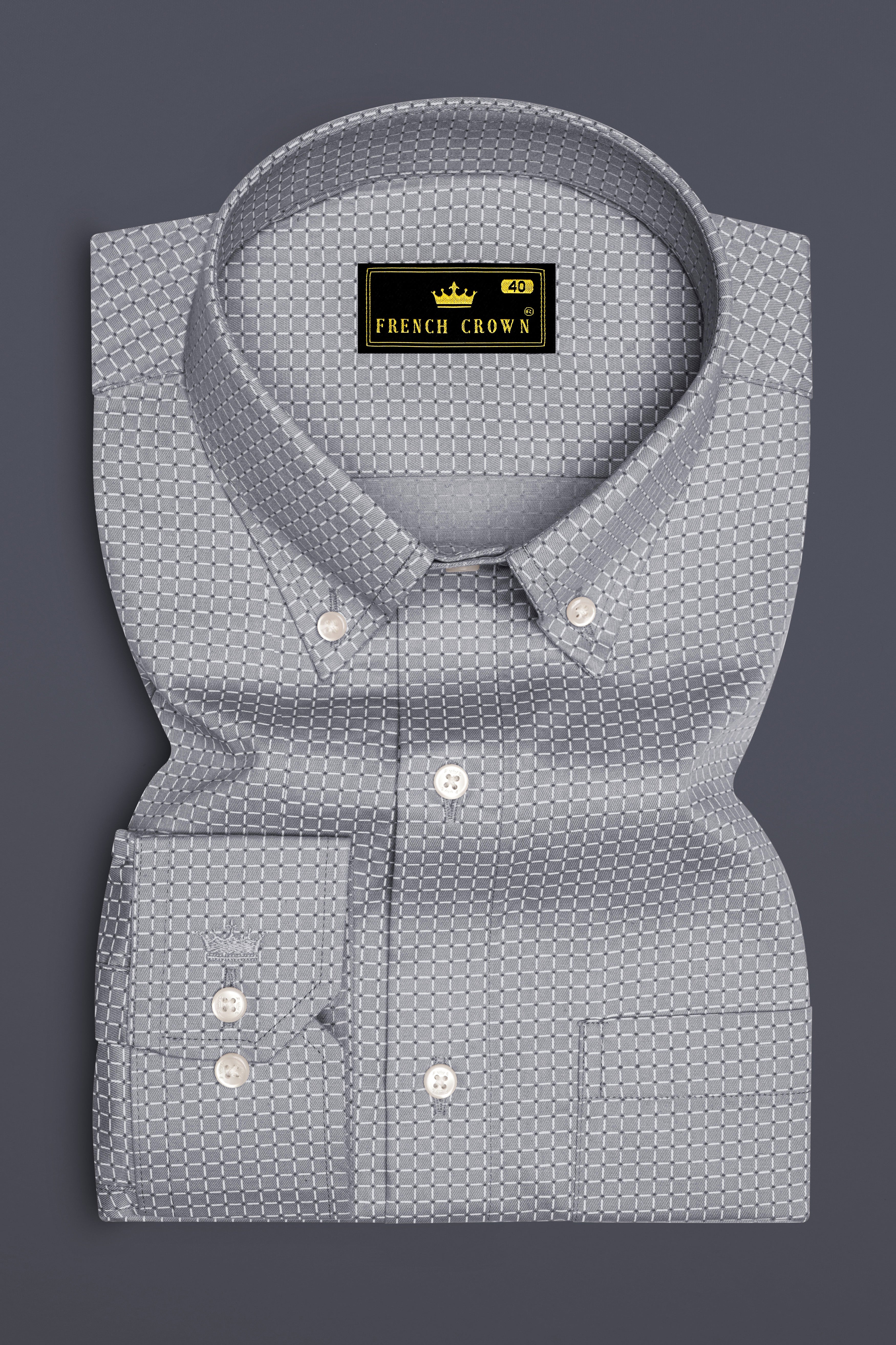 Grivell-Cloud Gray Platinum Checks Twill Premium Cotton Dress Shirt