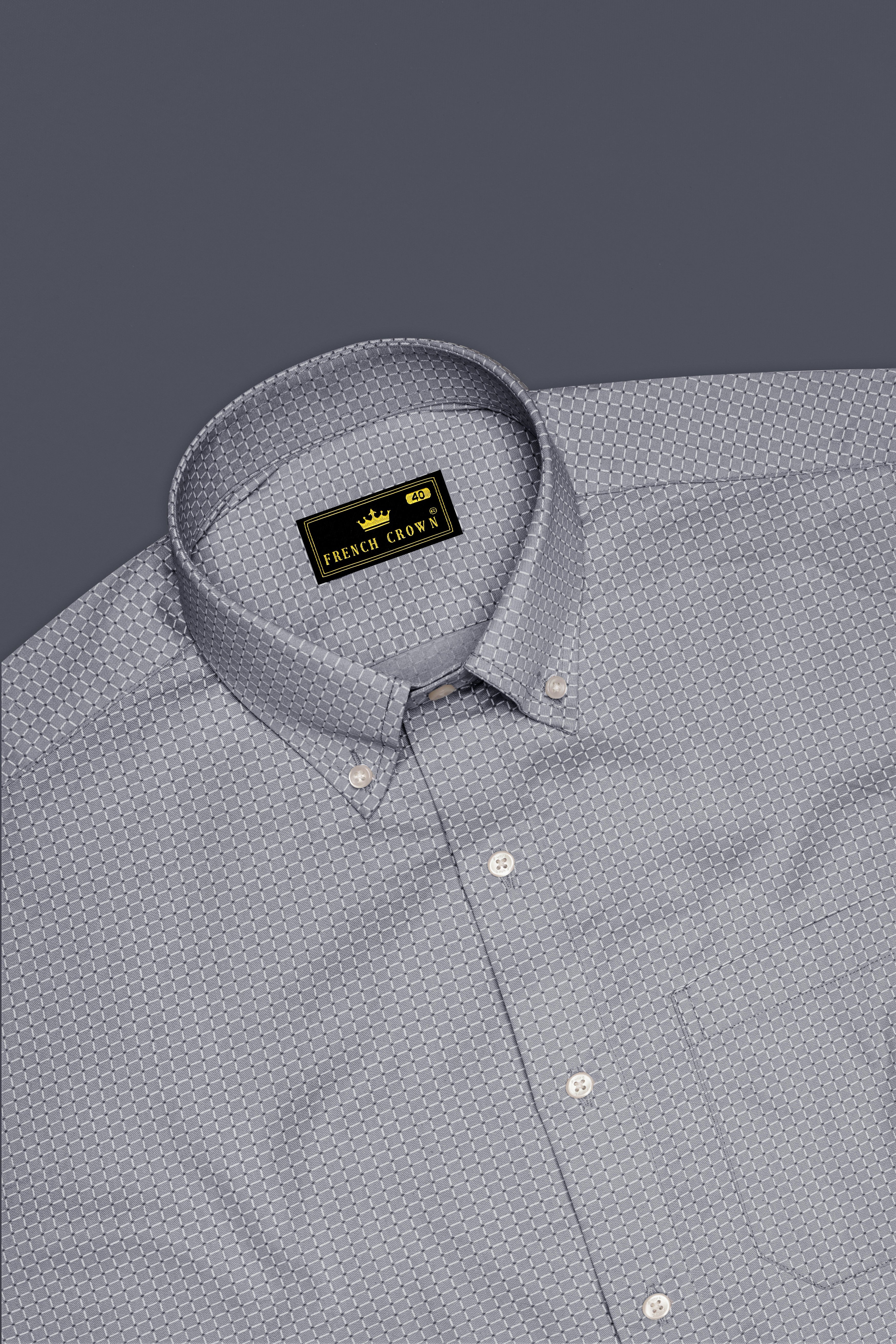 Grivell-Cloud Gray Platinum Checks Twill Premium Cotton Dress Shirt