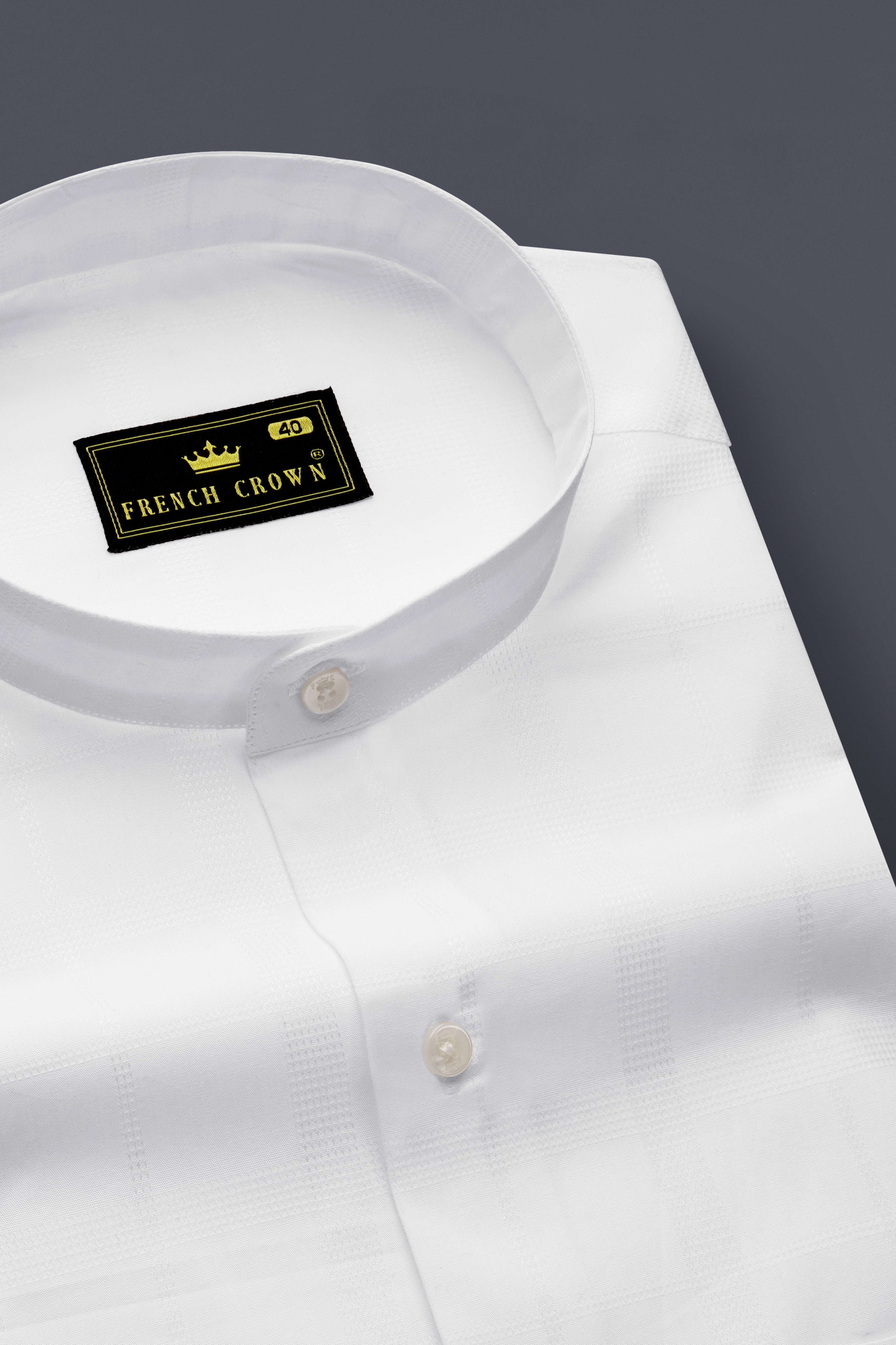 Ivovira-Bright White Dobby Textured Premium Giza Cotton Semi Formal Mandarin Shirt