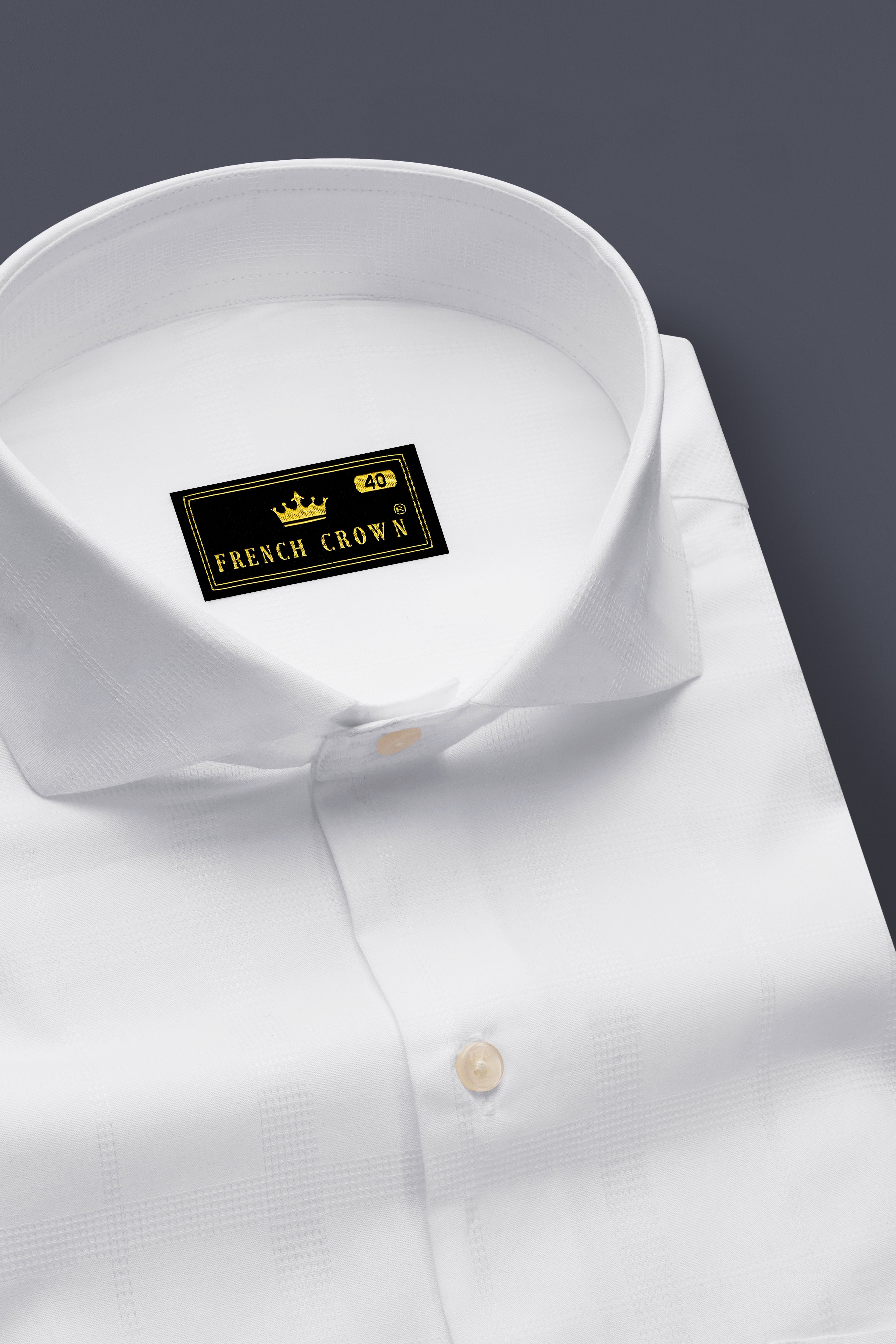 Ivovira-Bright White Dobby Textured Premium Giza Cotton Cut Away Dress Shirt
