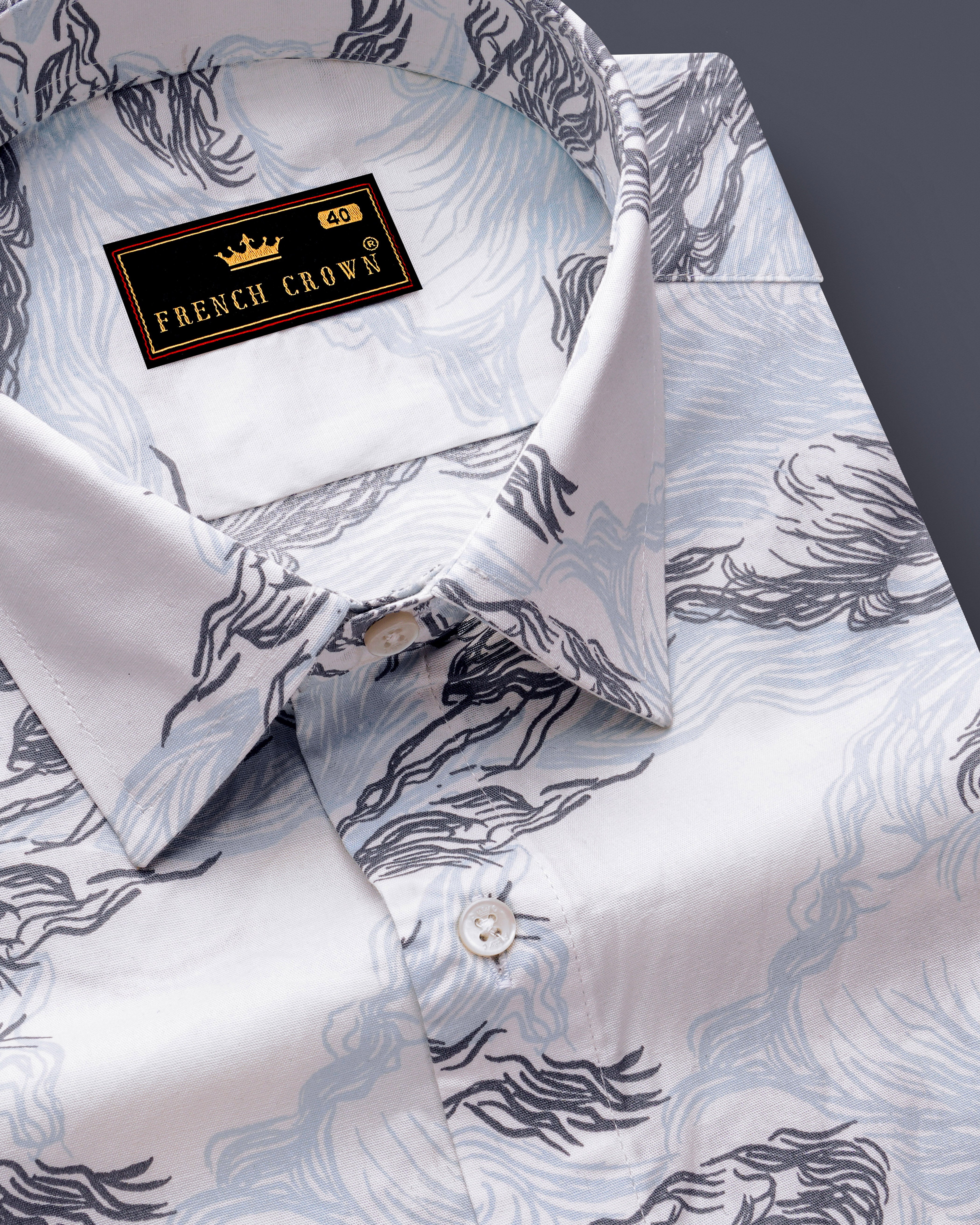 Aquivra-Bright White And Blizzard Blue Storm Waves Printed Super Soft Premium Cotton Casual Shirt