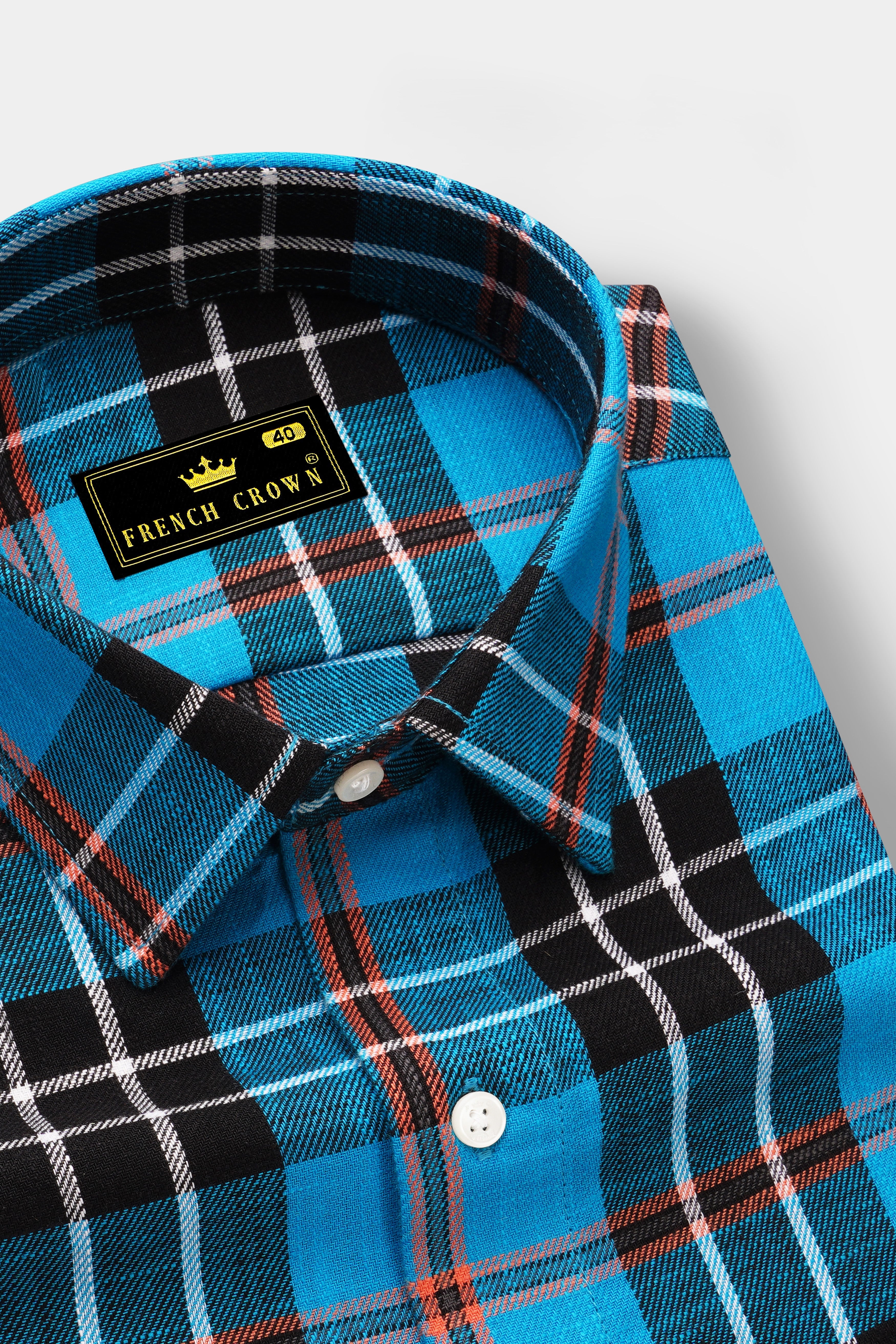 Marnero-Pacific Blue And Cinder Black Plaid Twill Premium Cotton Casual Shirt
