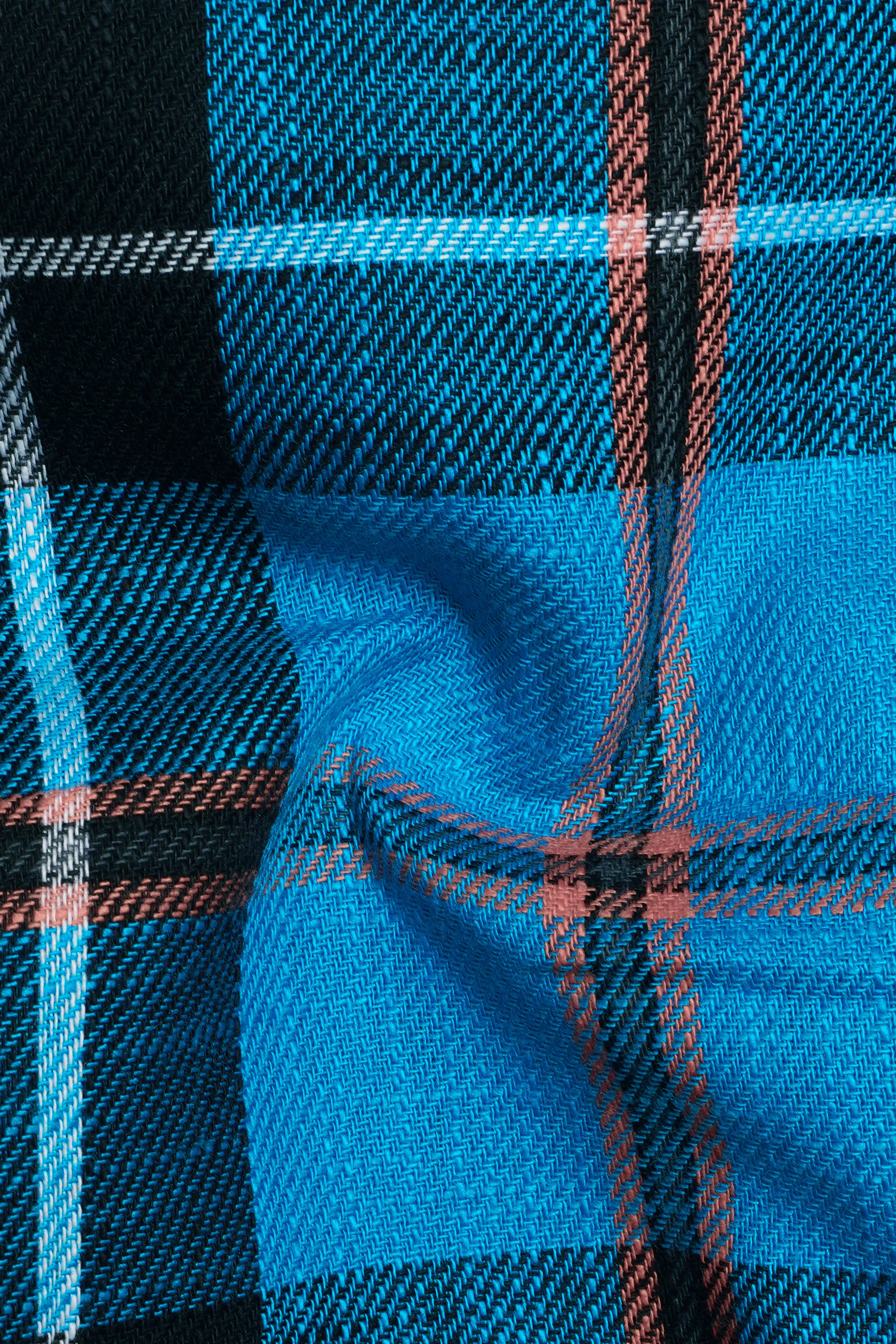 Marnero-Pacific Blue And Cinder Black Plaid Twill Premium Cotton Casual Shirt