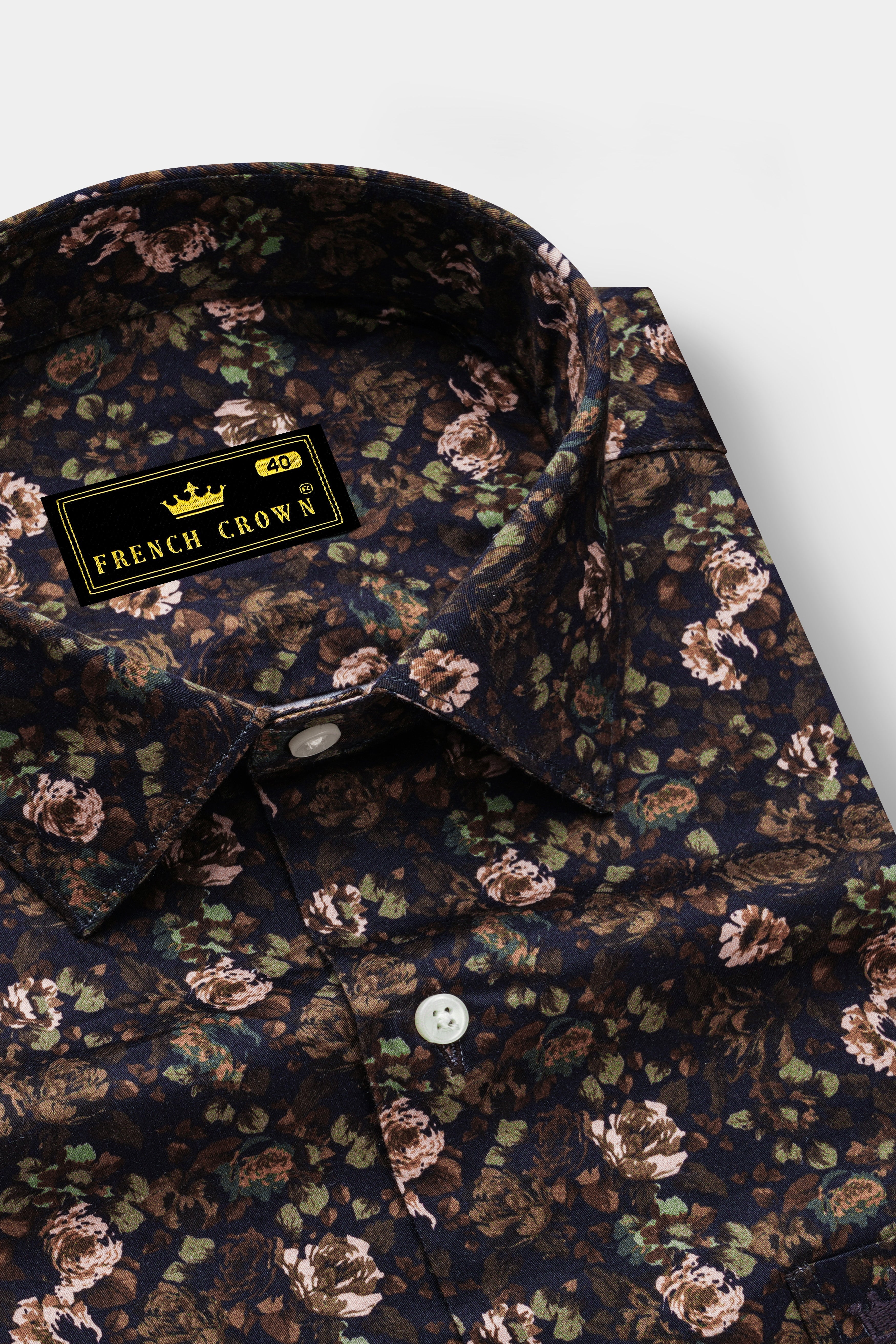 Eclora-Eclipse Brown Floral Printed Subtle Sheen Super Soft Premium Cotton Casual Shirt