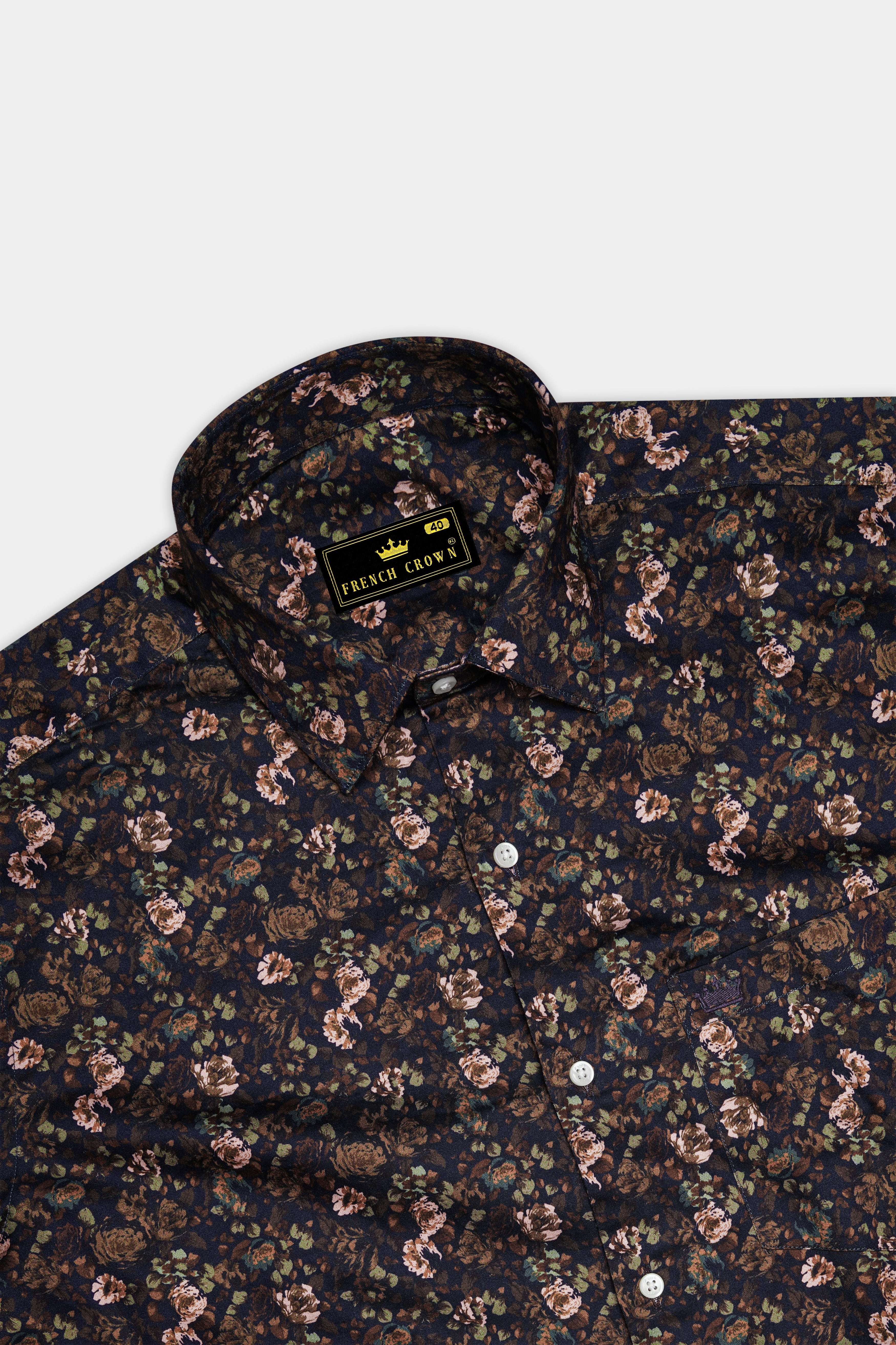 Eclora-Eclipse Brown Floral Printed Subtle Sheen Super Soft Premium Cotton Casual Shirt