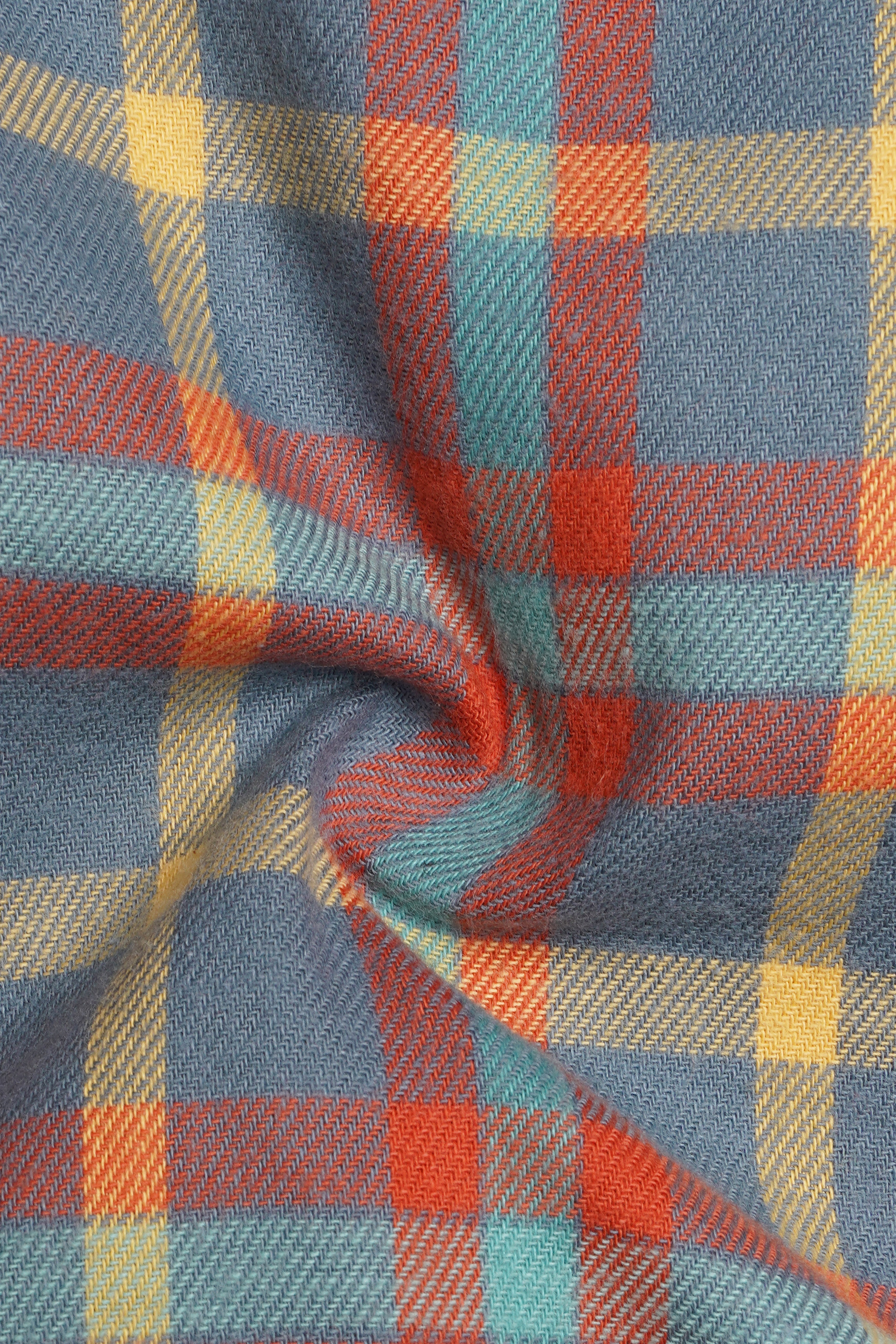 Ignivon-Raven Gray And Shocking Orange Plaid Flannel Premium Cotton Casual Shirt
