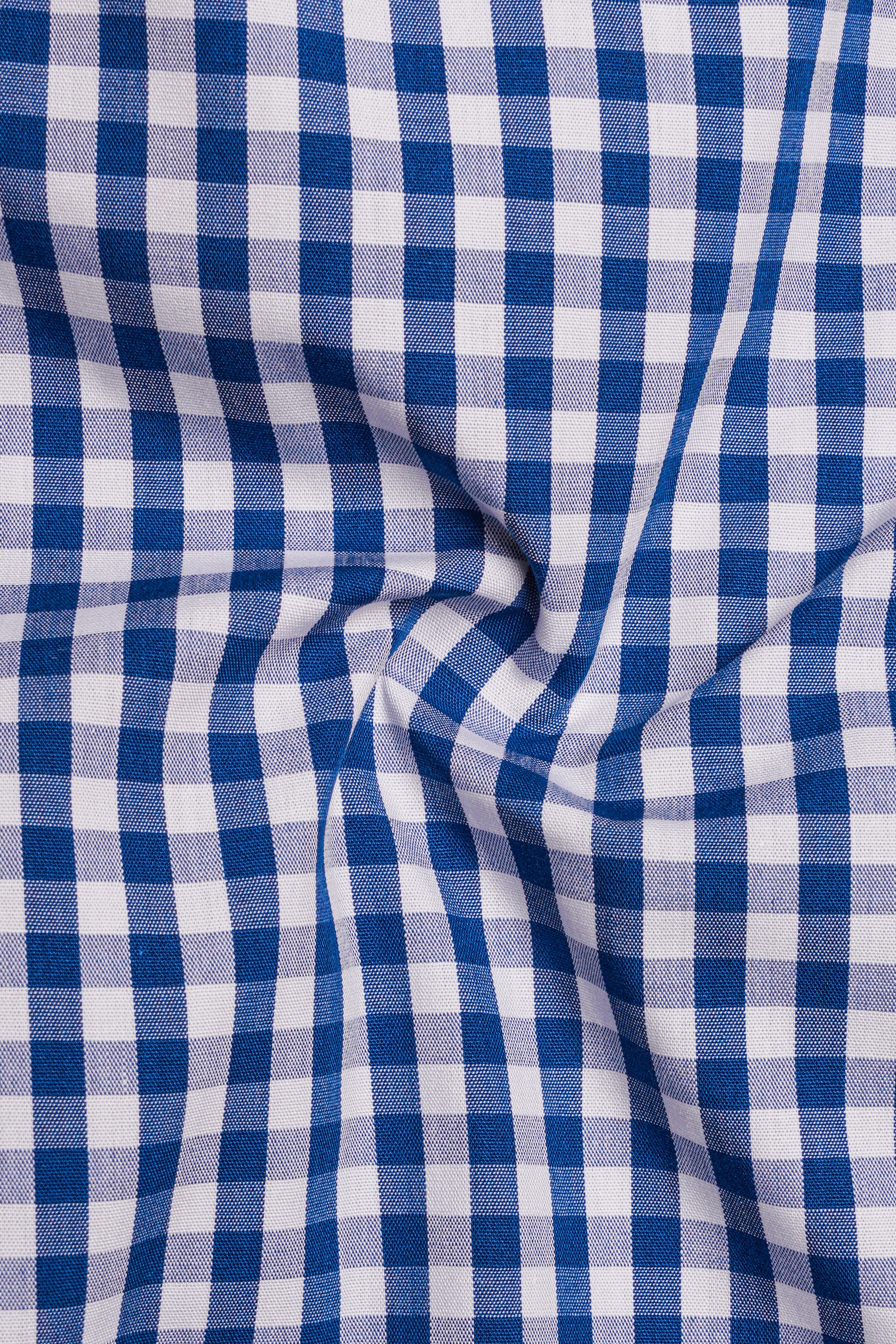 Azivon-Lapis Blue And Bright White Gingham Plaid Super Soft Premium Cotton Semi Formal Shirt