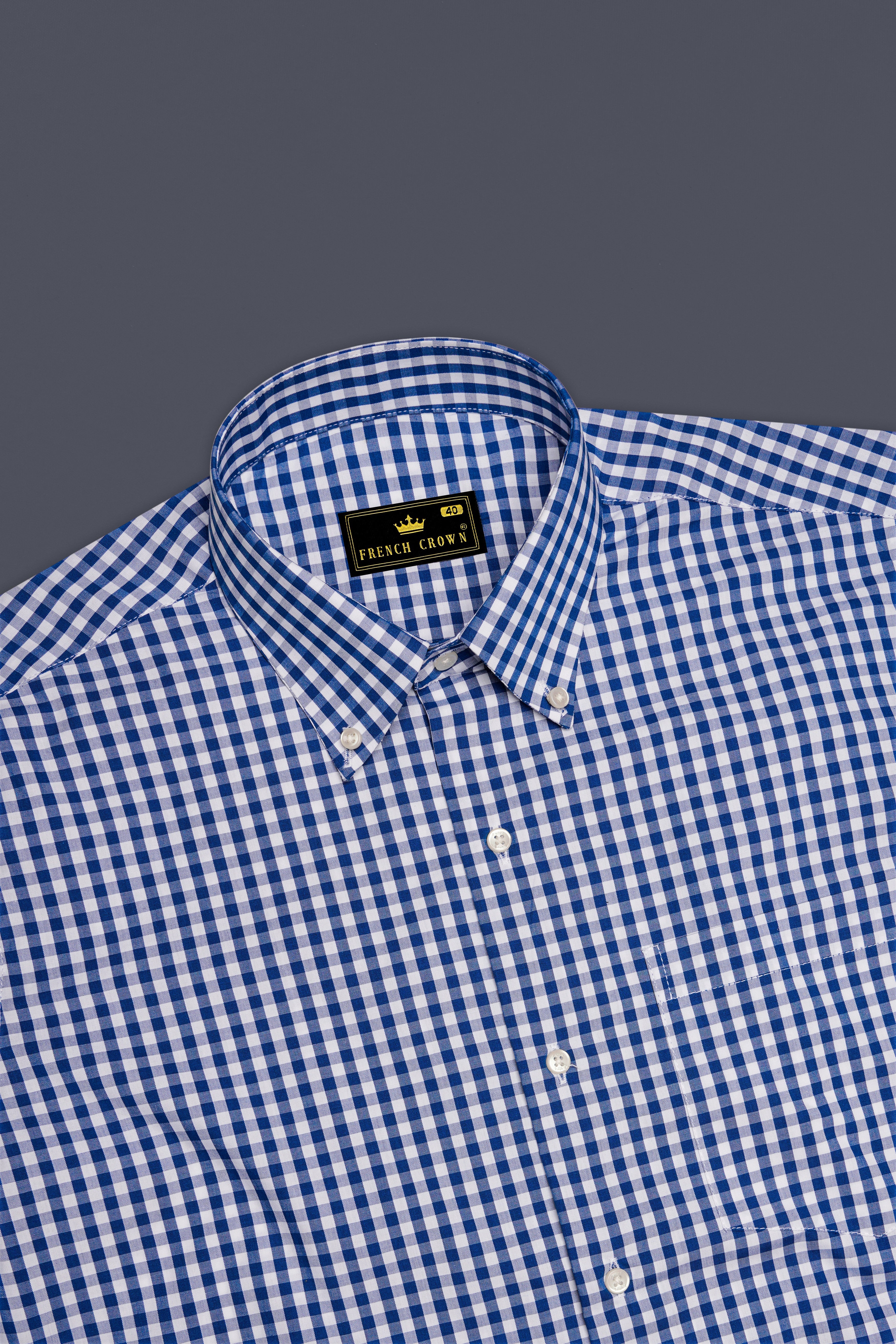 Azivon-Lapis Blue And Bright White Gingham Plaid Super Soft Premium Cotton Semi Formal Shirt