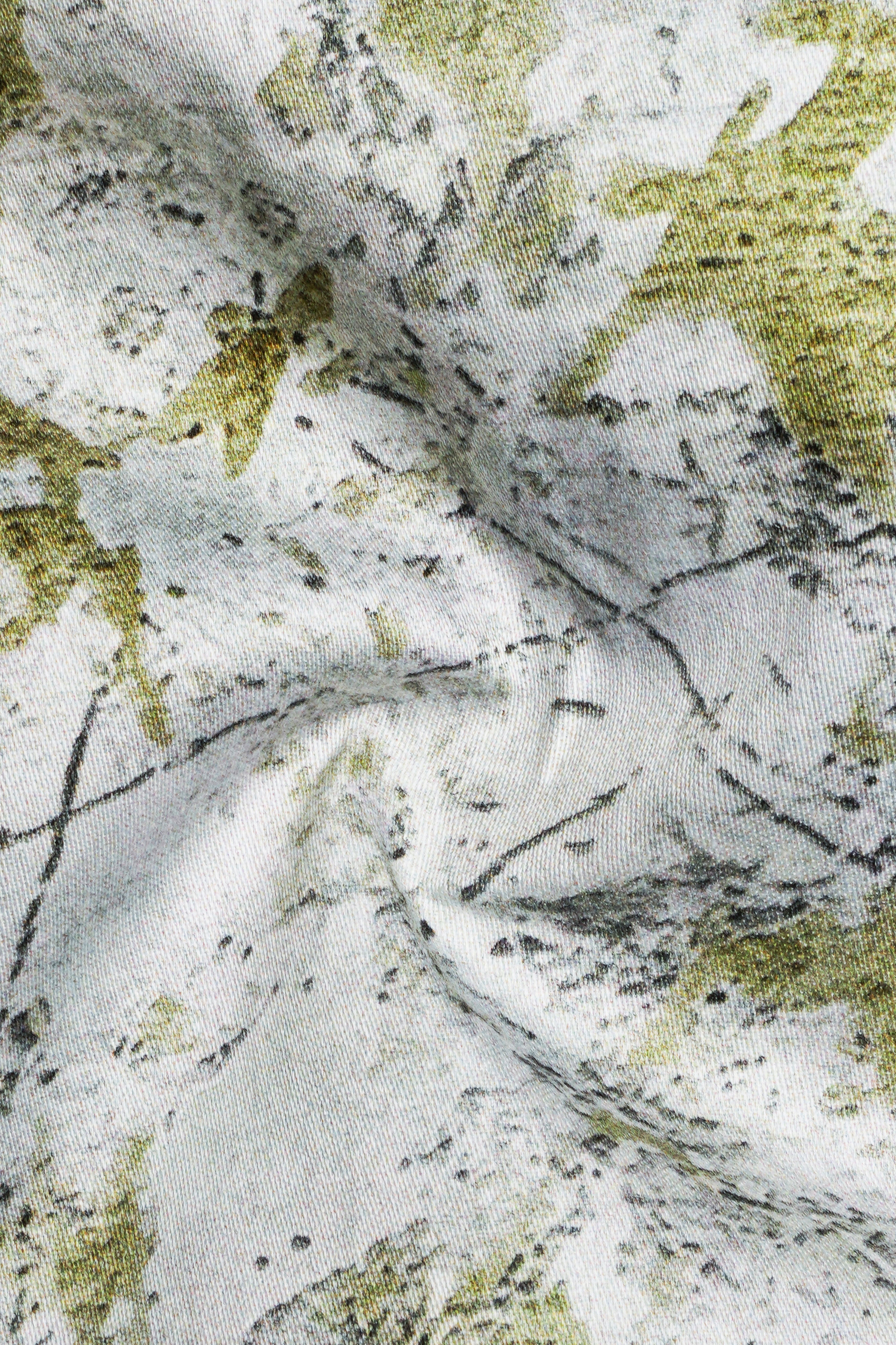 Camivor-Bright White With Camo Green Moss Marble Printed Subtle Sheen Super Soft Premium Cotton Casual Shirt