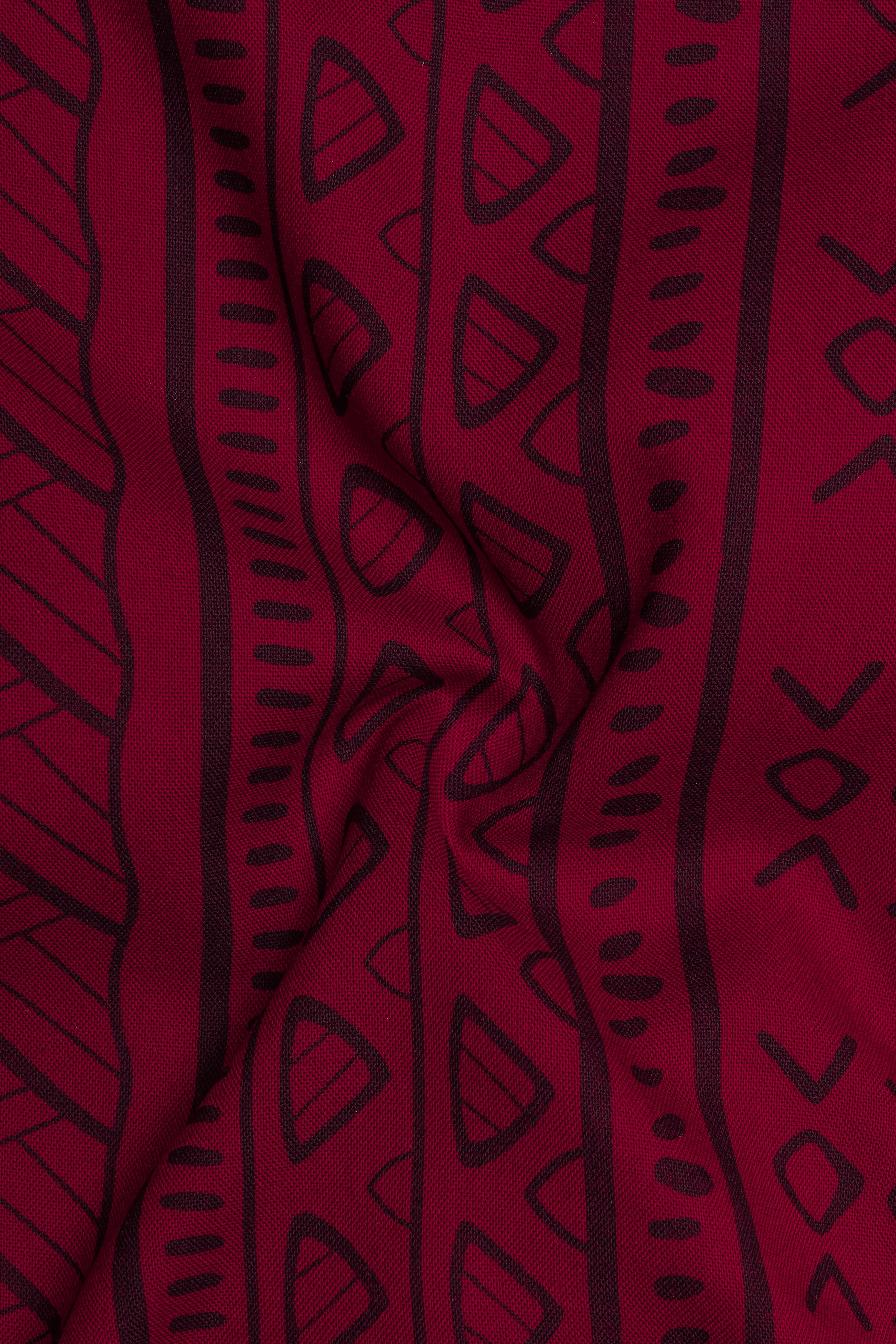 Tenciva-Venetian Red Geometric Printed Super Soft Tencel Casual Shirt