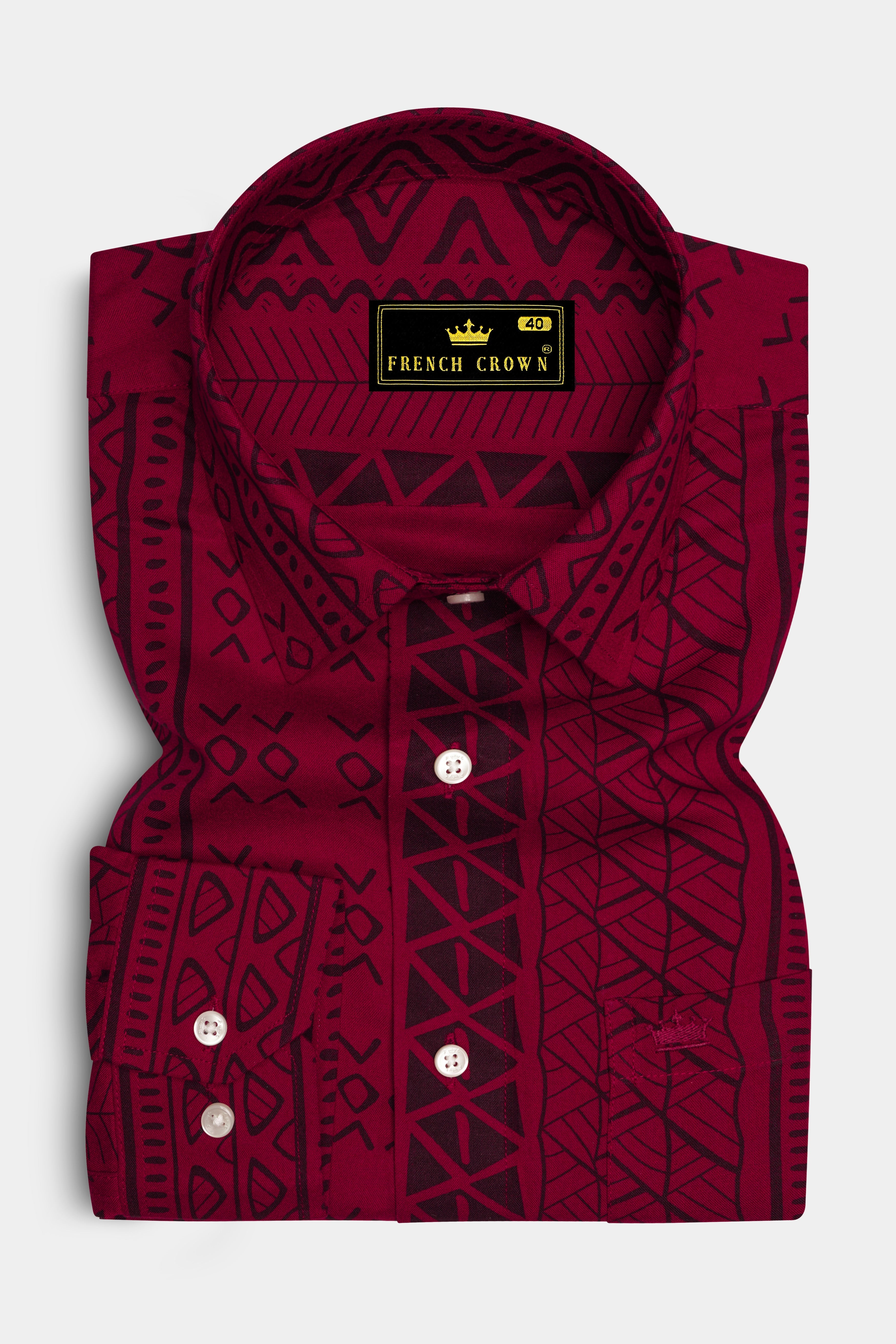 Tenciva-Venetian Red Geometric Printed Super Soft Tencel Casual Shirt