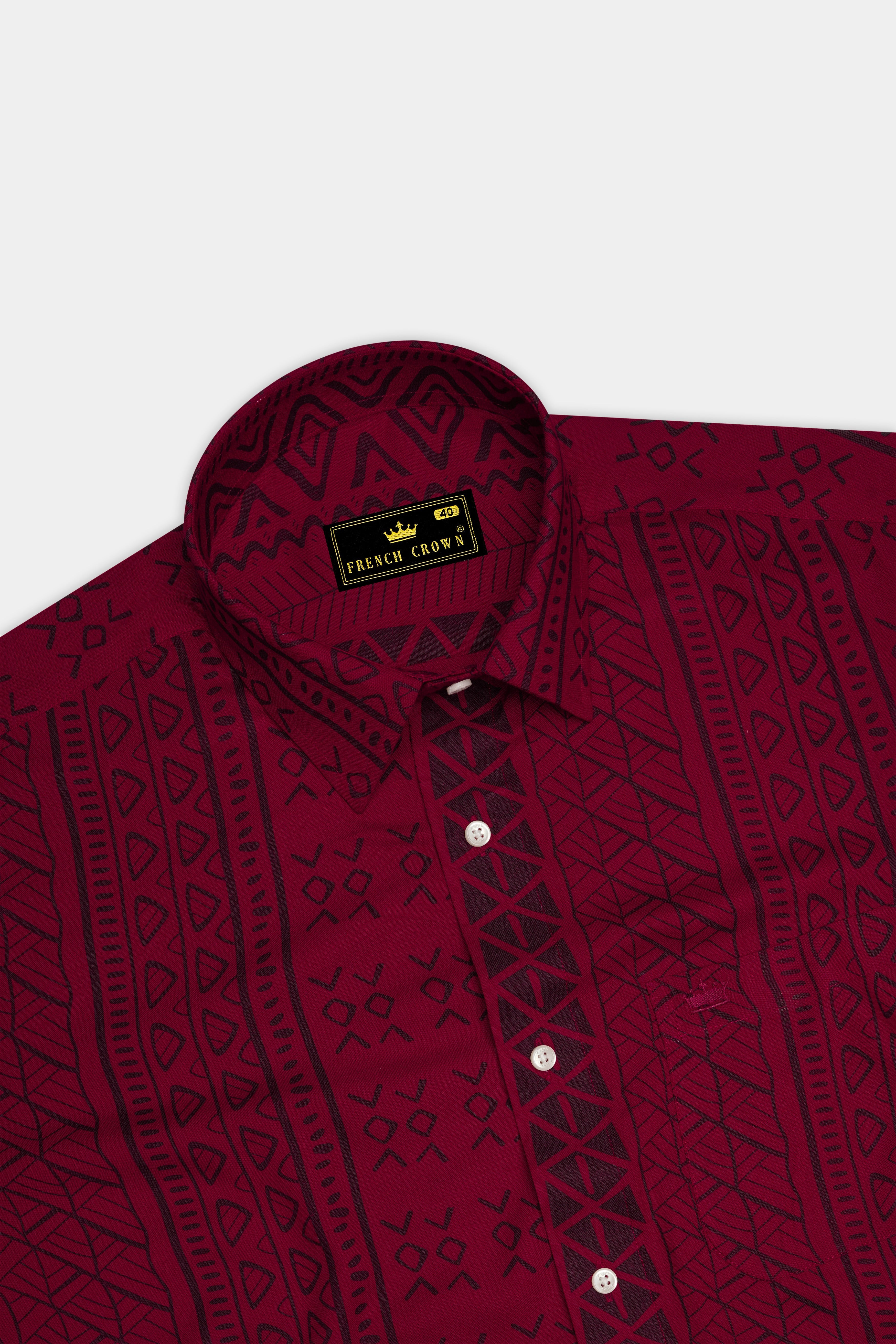 Tenciva-Venetian Red Geometric Printed Super Soft Tencel Casual Shirt