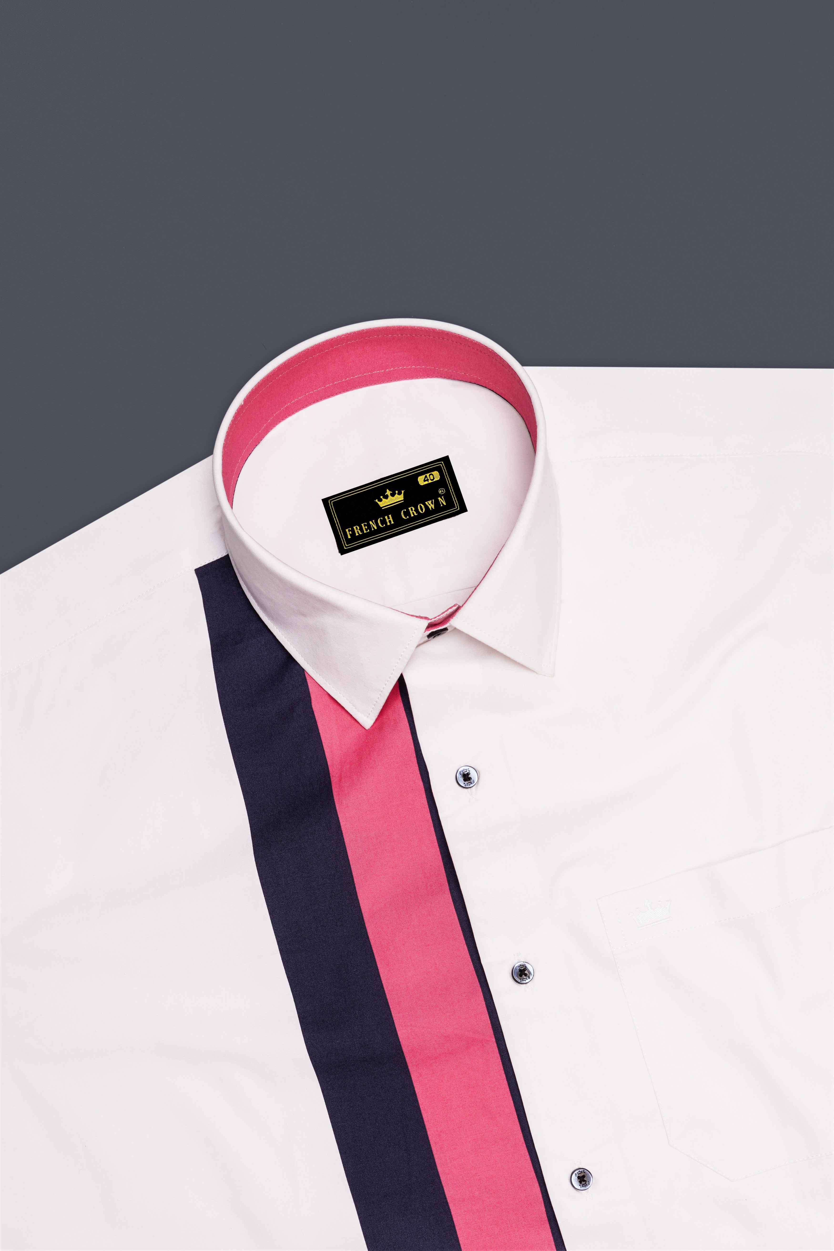 Rosavio-Bright White And Cerise Pink Striped Super Soft Premium Cotton Casual Shirt