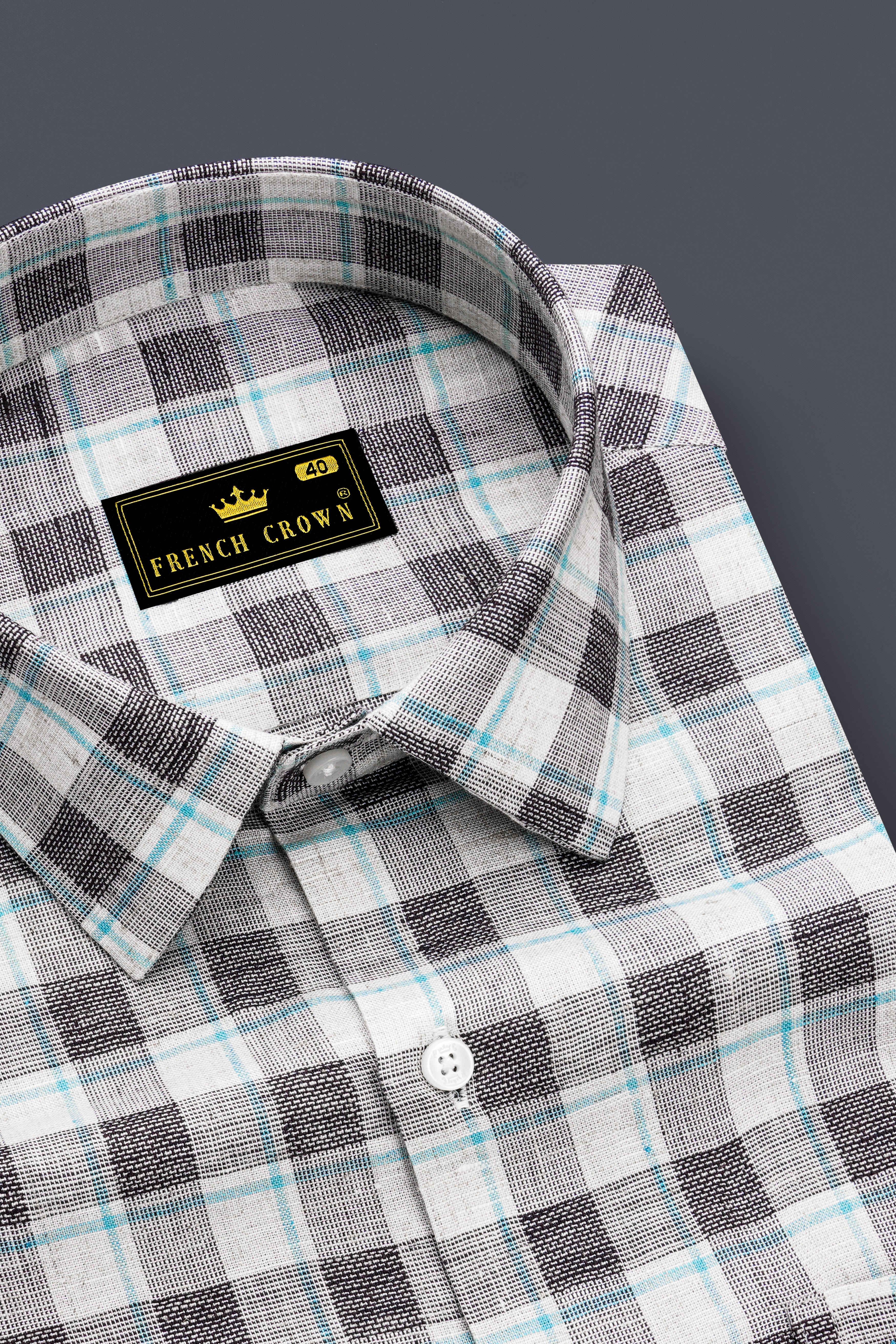 Alviano-Vista White And Horizon Blue Plaid Luxurious Linen Semi Formal Shirt