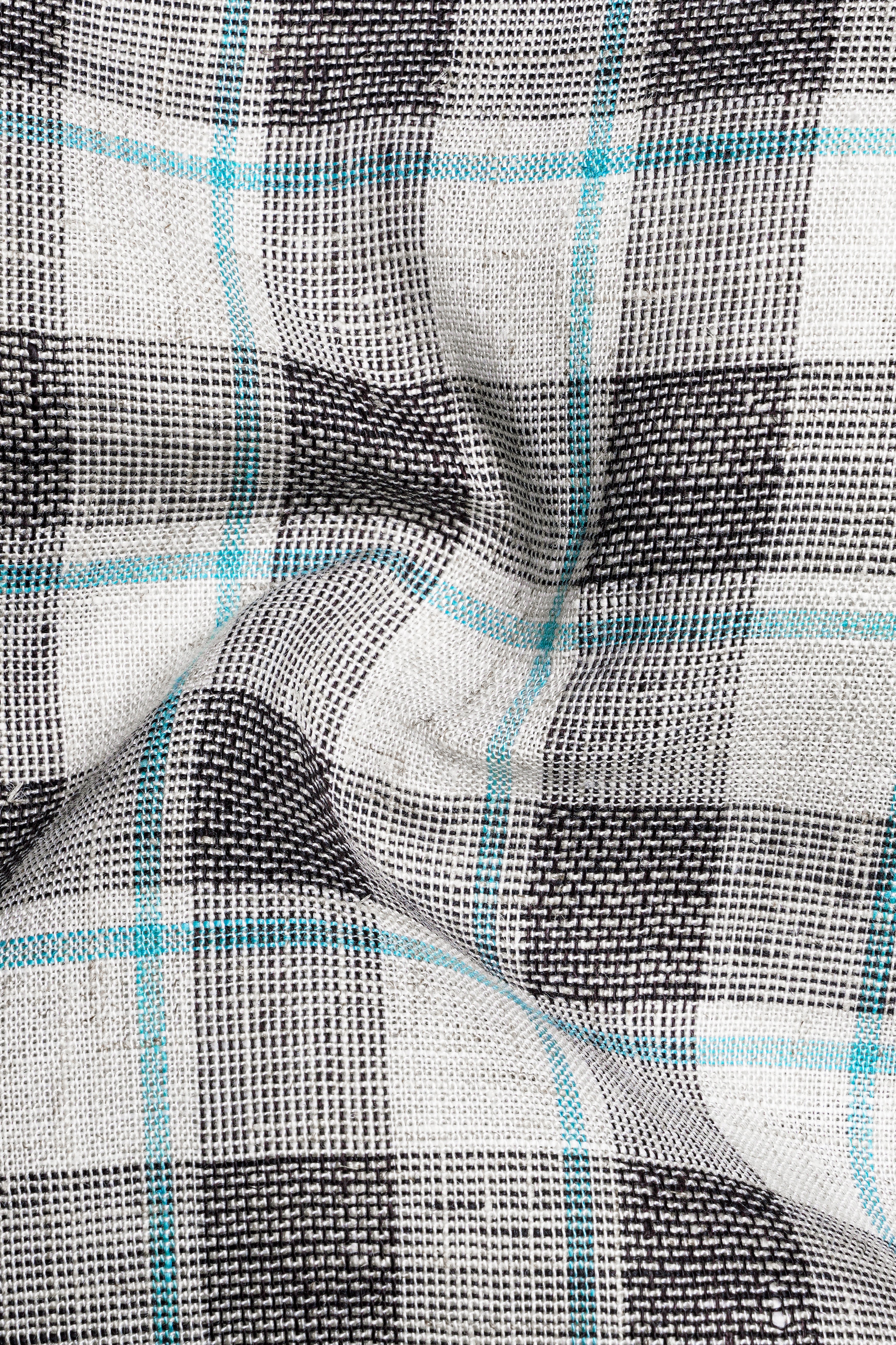 Alviano-Vista White And Horizon Blue Plaid Luxurious Linen Semi Formal Shirt