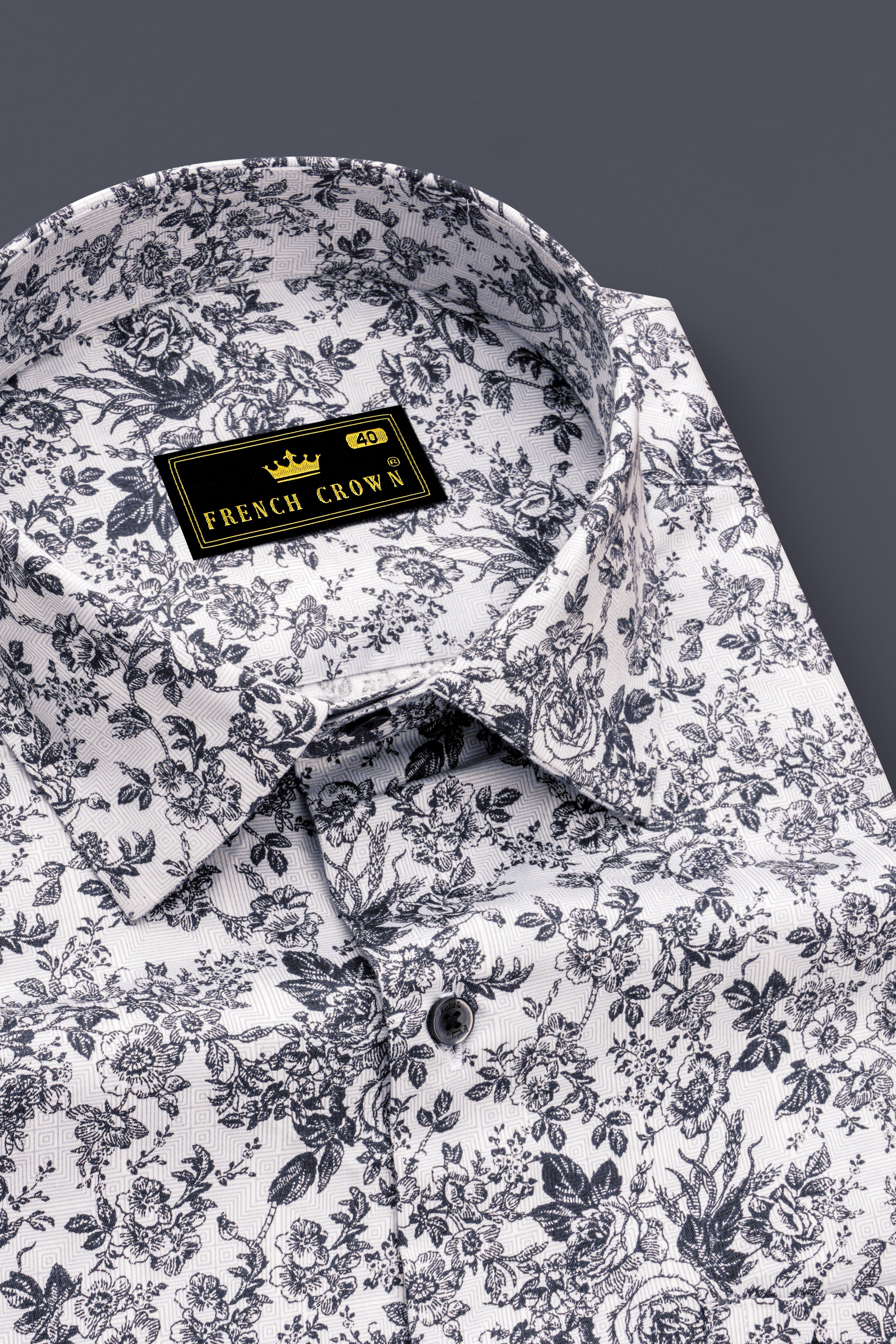 Biancora-Bright White And Jade Black Floral Printed Subtle Sheen Super Soft Premium Cotton Casual Shirt