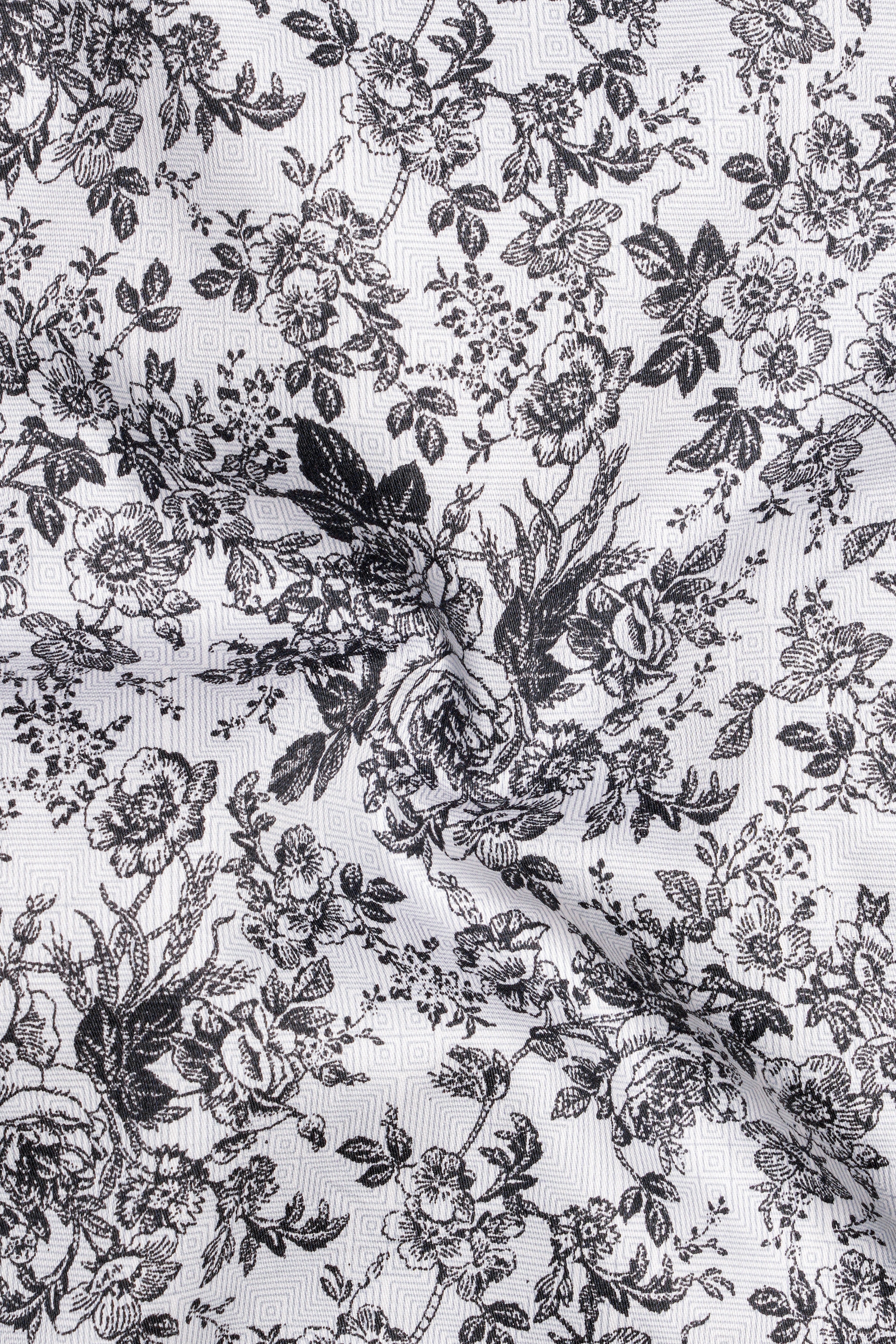 Biancora-Bright White And Jade Black Floral Printed Subtle Sheen Super Soft Premium Cotton Casual Shirt
