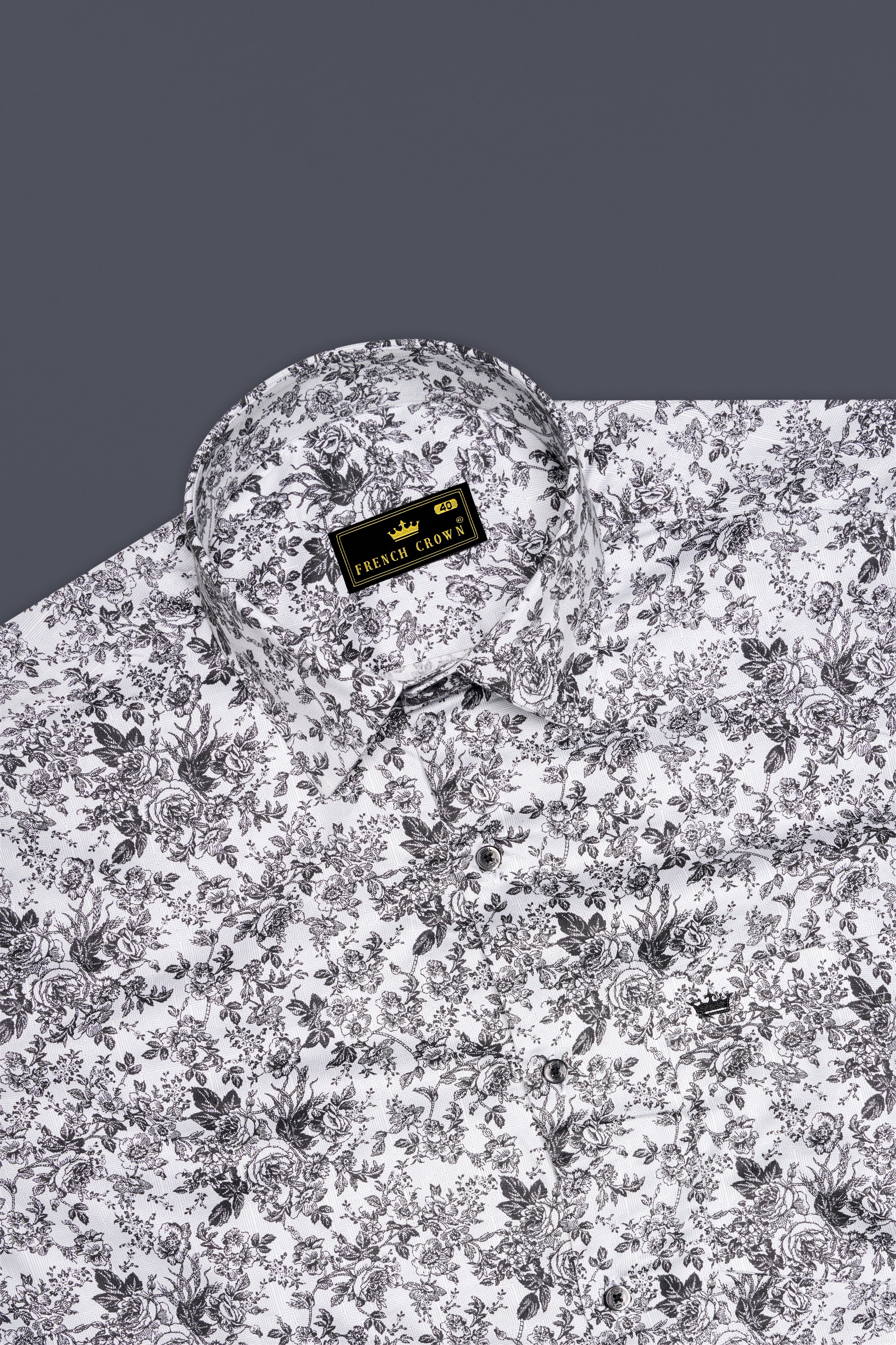 Biancora-Bright White And Jade Black Floral Printed Subtle Sheen Super Soft Premium Cotton Casual Shirt