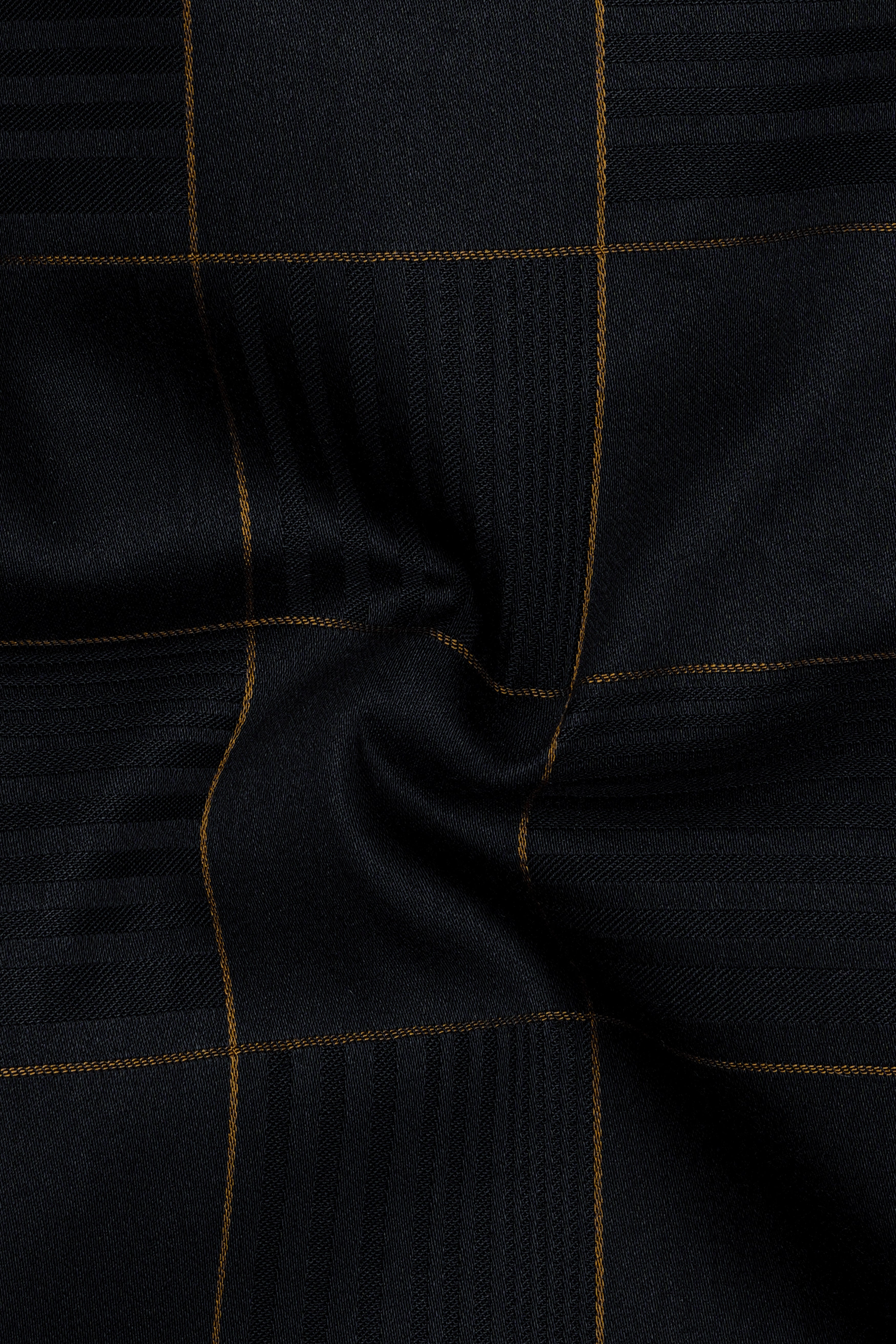 Aurenzo-Jade Black And Earth Orange Windowpane Jacquard Textured Premium Cotton Dress Shirt