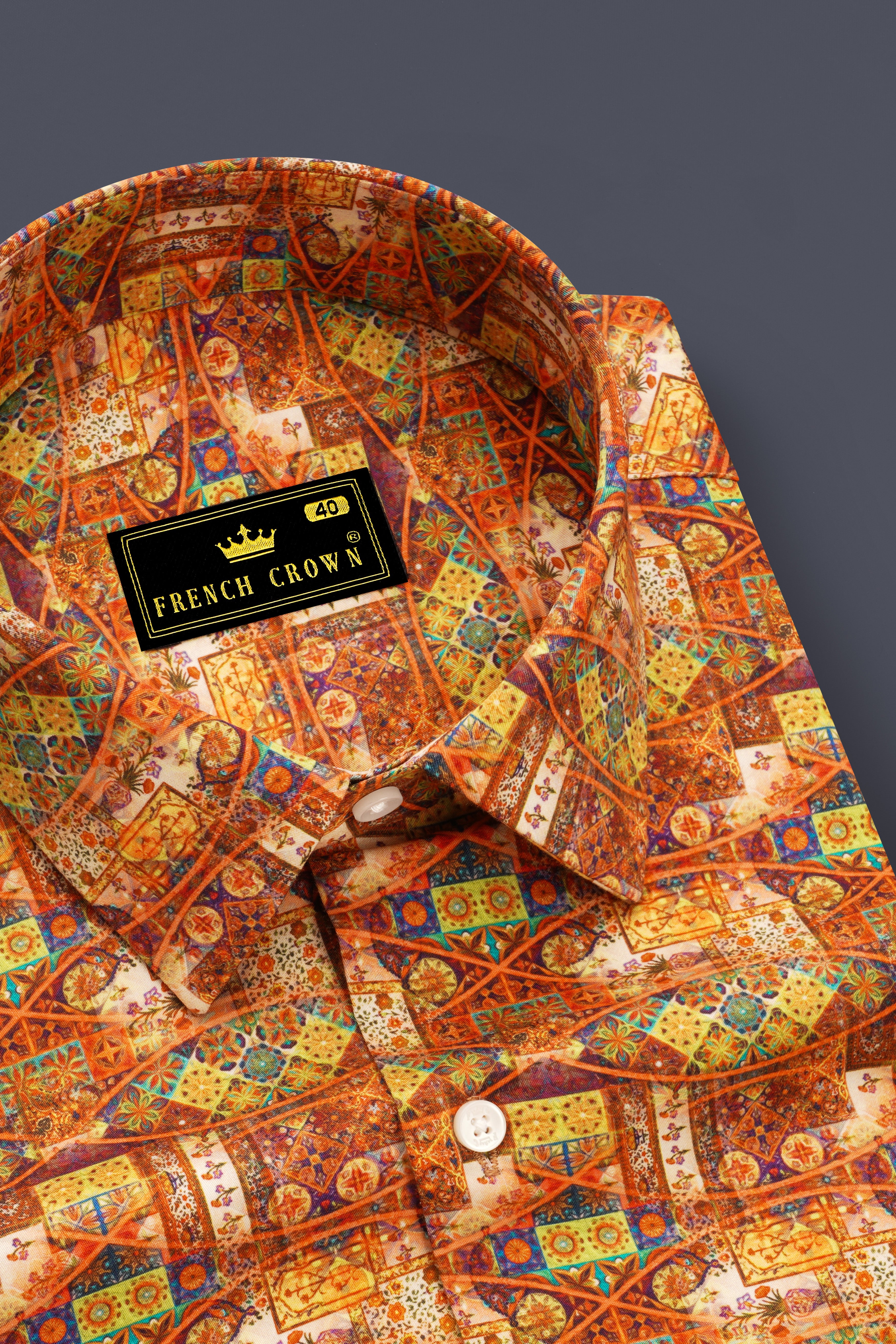Tuscario-Tuscany Orange Multicolour Royal Mosaic Printed Super Soft Premium Cotton Casual Shirt