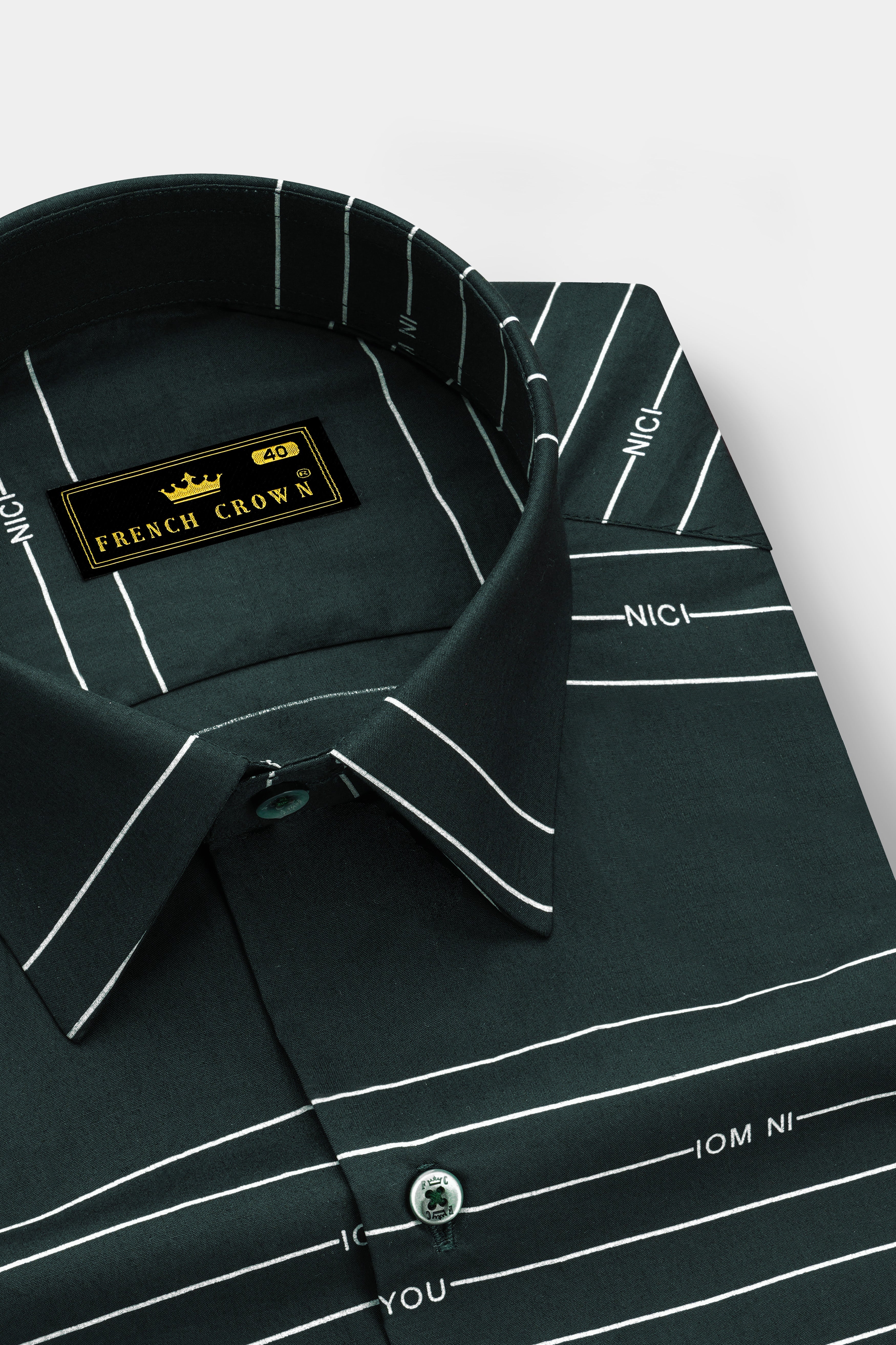 Linvoro-Timber Green Horizontal Stripes Super Soft Poplin Giza Cotton Dress Shirt