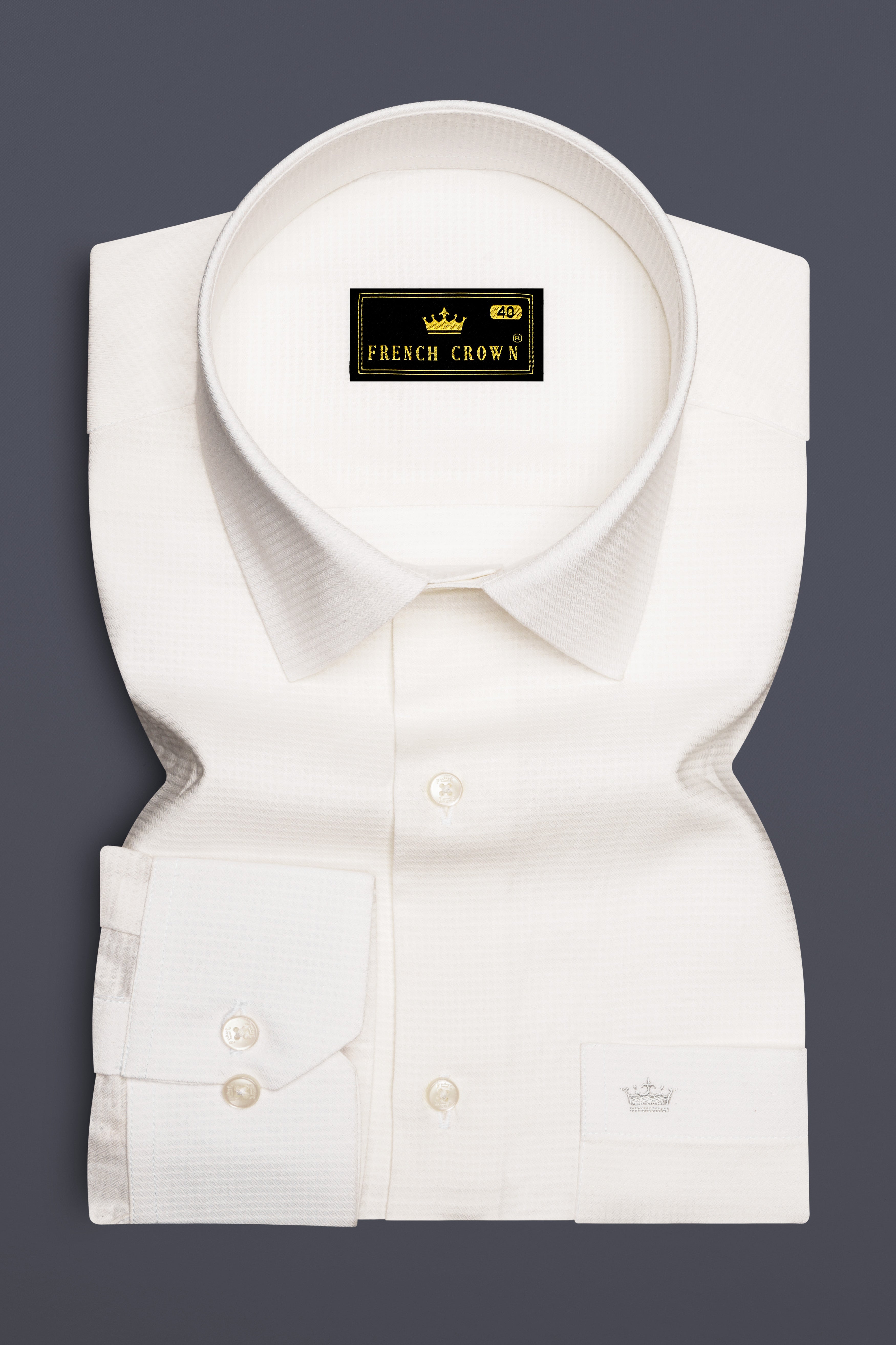 Ivoreo-Eggshell White Dobby Textured Super Soft Premium Cotton Dress Shirt
