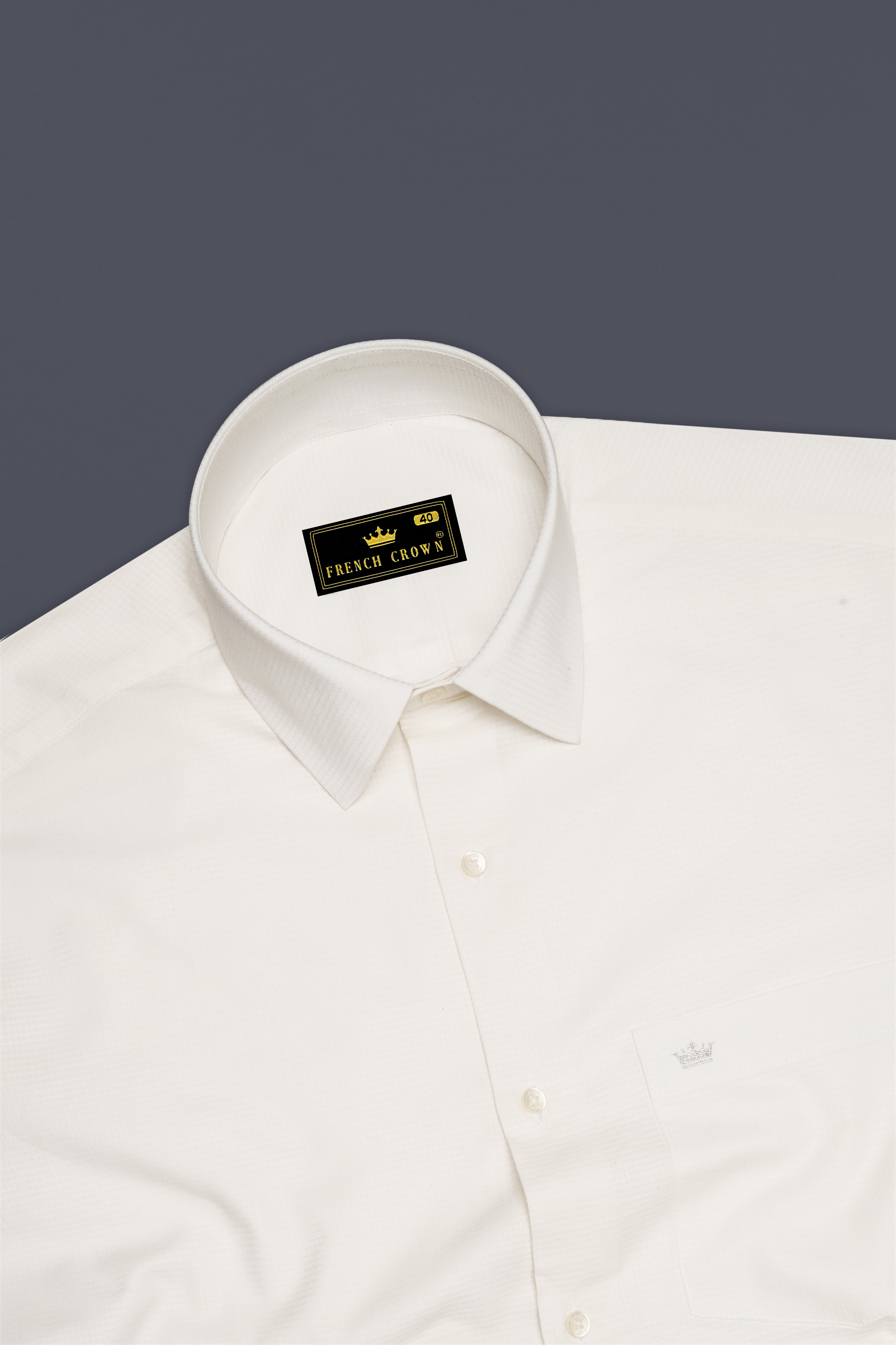 Ivoreo-Eggshell White Dobby Textured Super Soft Premium Cotton Dress Shirt