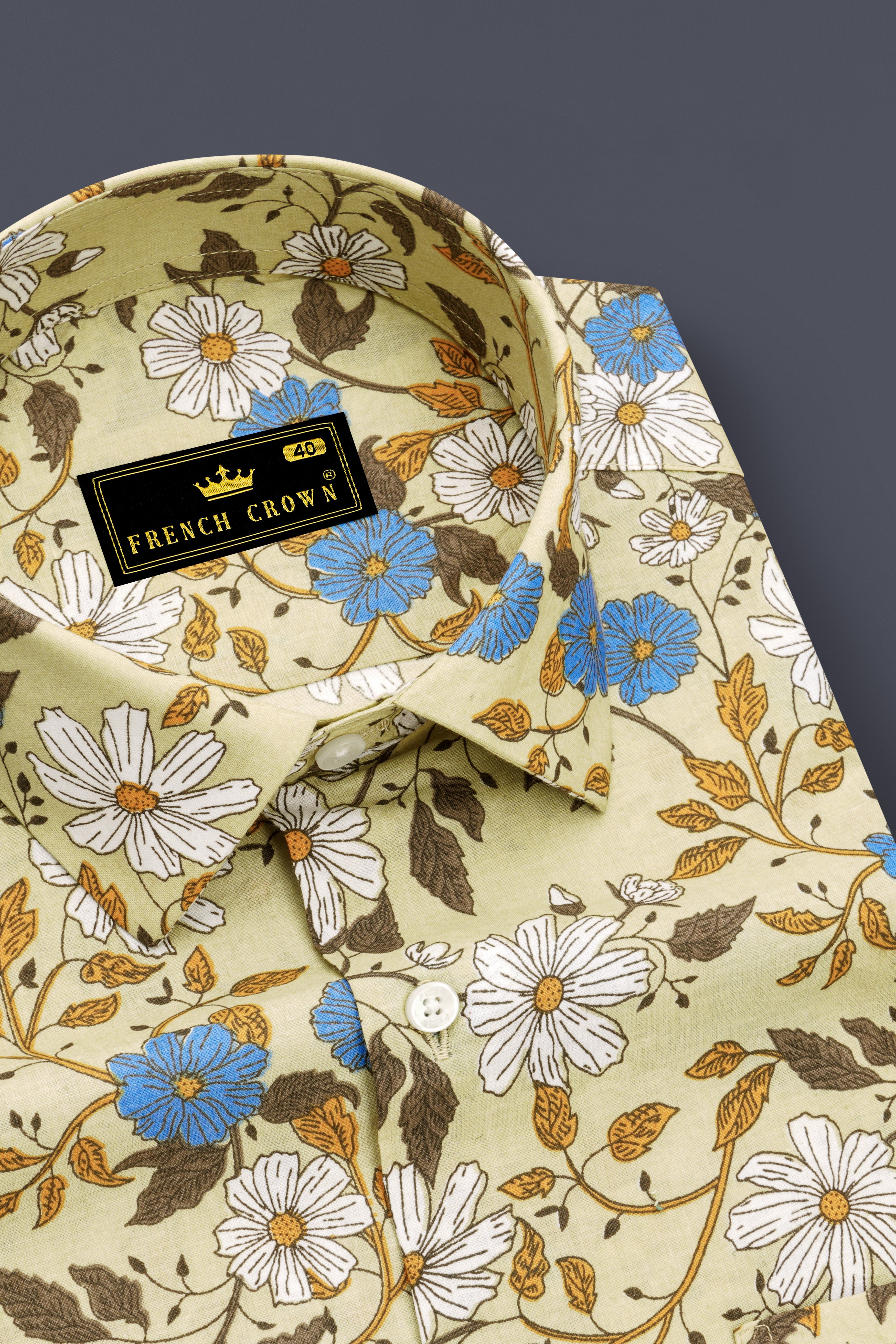 Luminza-Pavlova Cream And Cornflower Blue Bloomfield Printed Super Soft Poplin Giza Cotton Casual Shirt