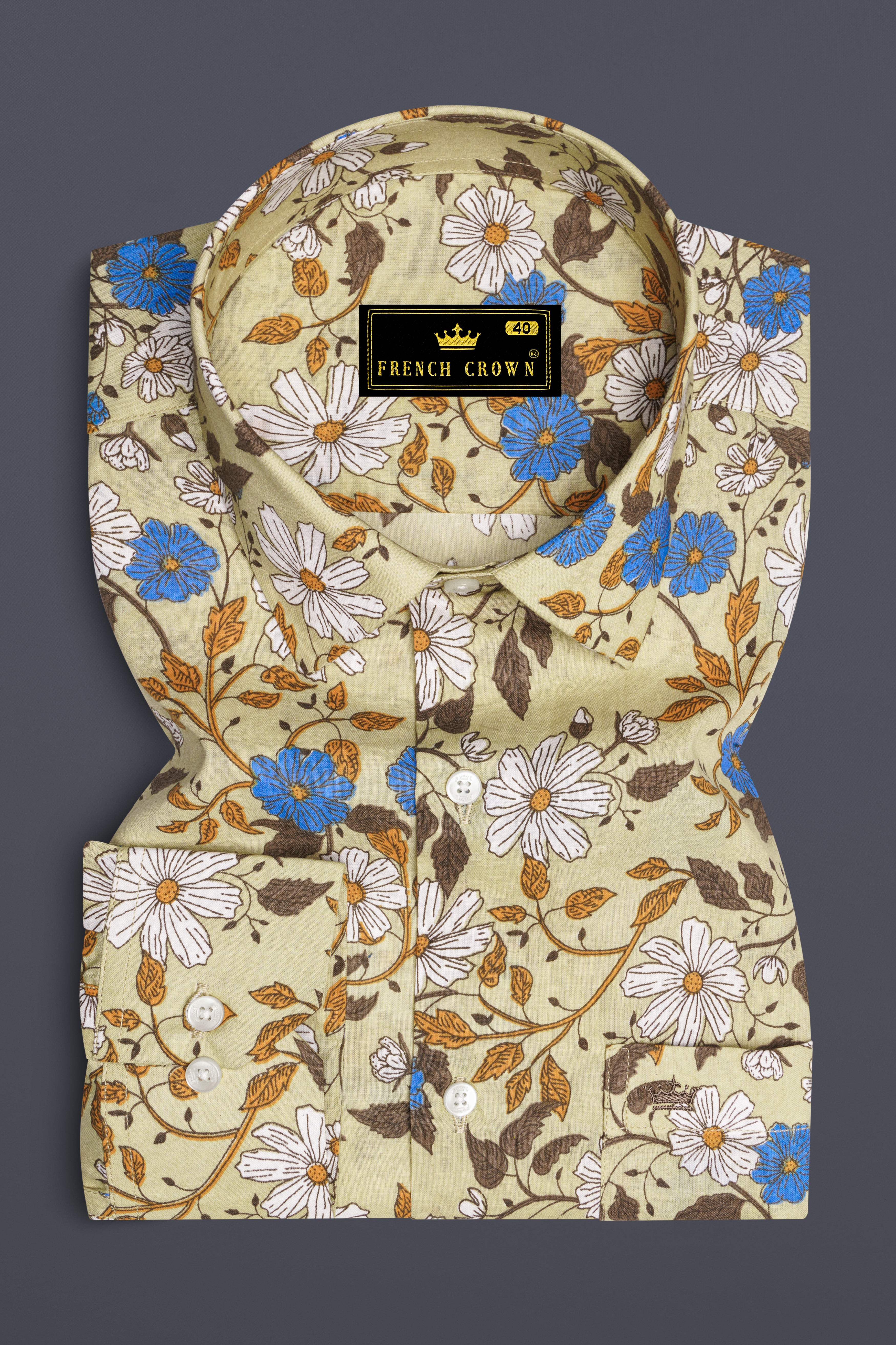 Luminza-Pavlova Cream And Cornflower Blue Bloomfield Printed Super Soft Poplin Giza Cotton Casual Shirt