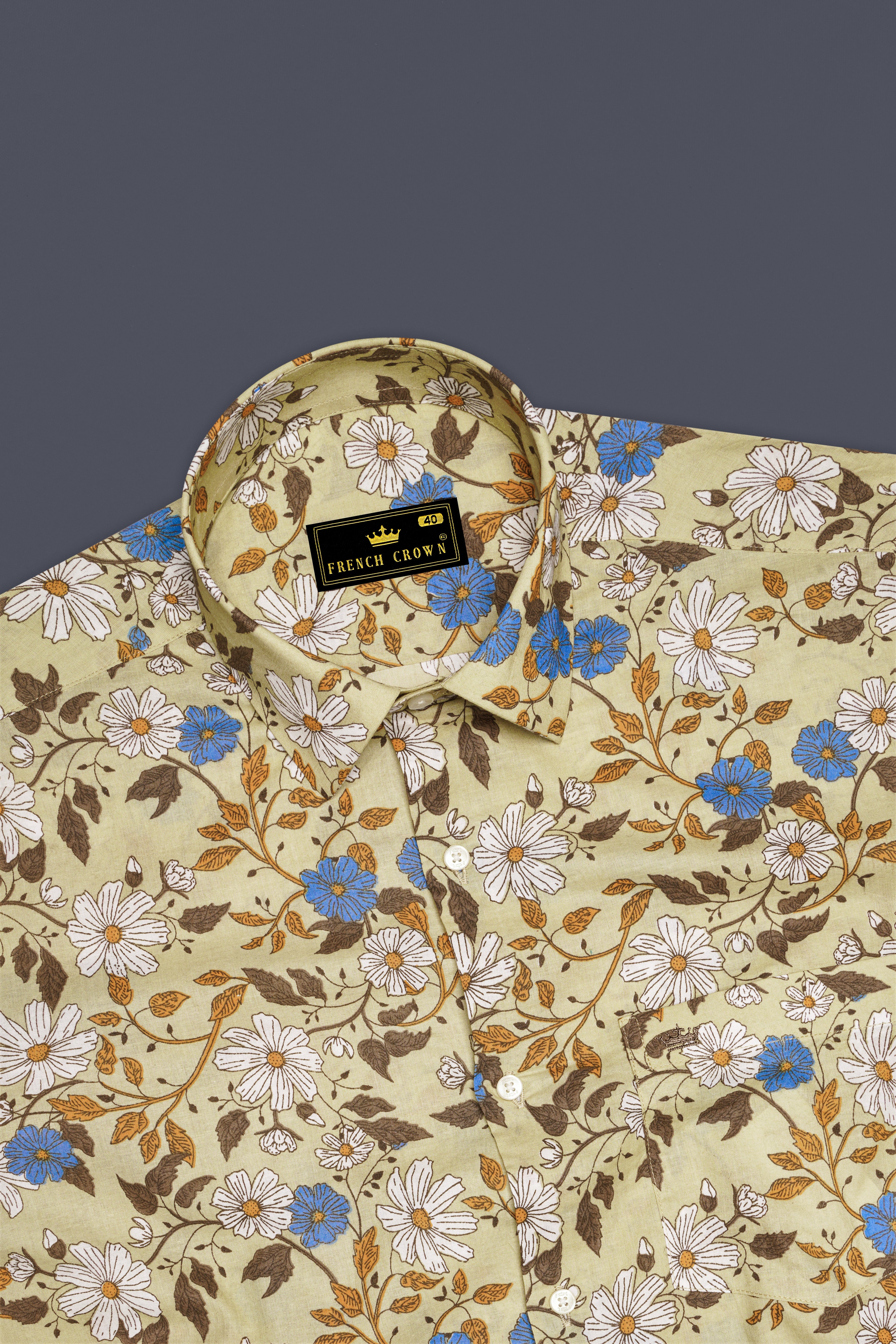Luminza-Pavlova Cream And Cornflower Blue Bloomfield Printed Super Soft Poplin Giza Cotton Casual Shirt