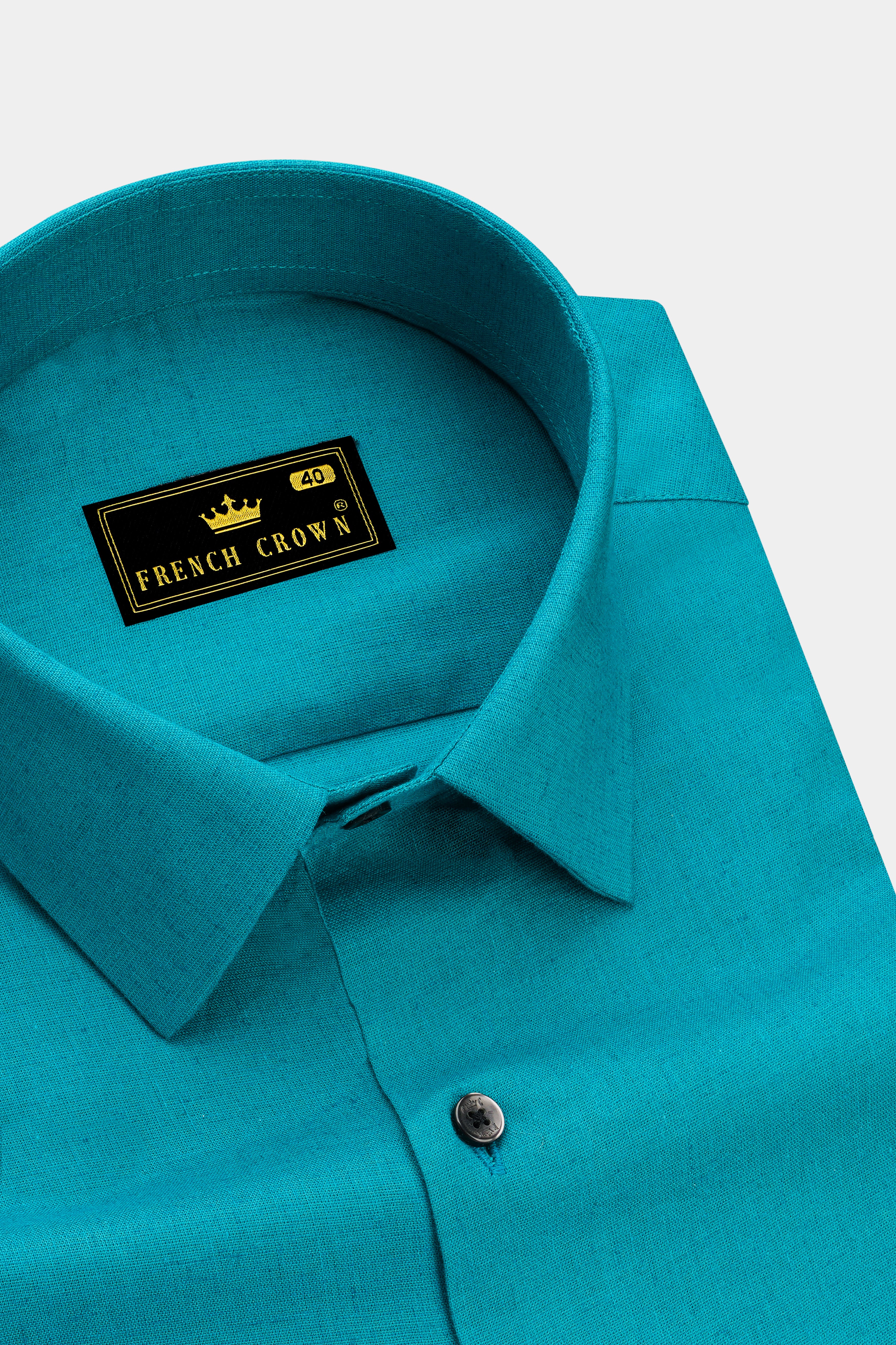 Virenza-Eastern Green Luxurious Linen Semi Formal Shirt