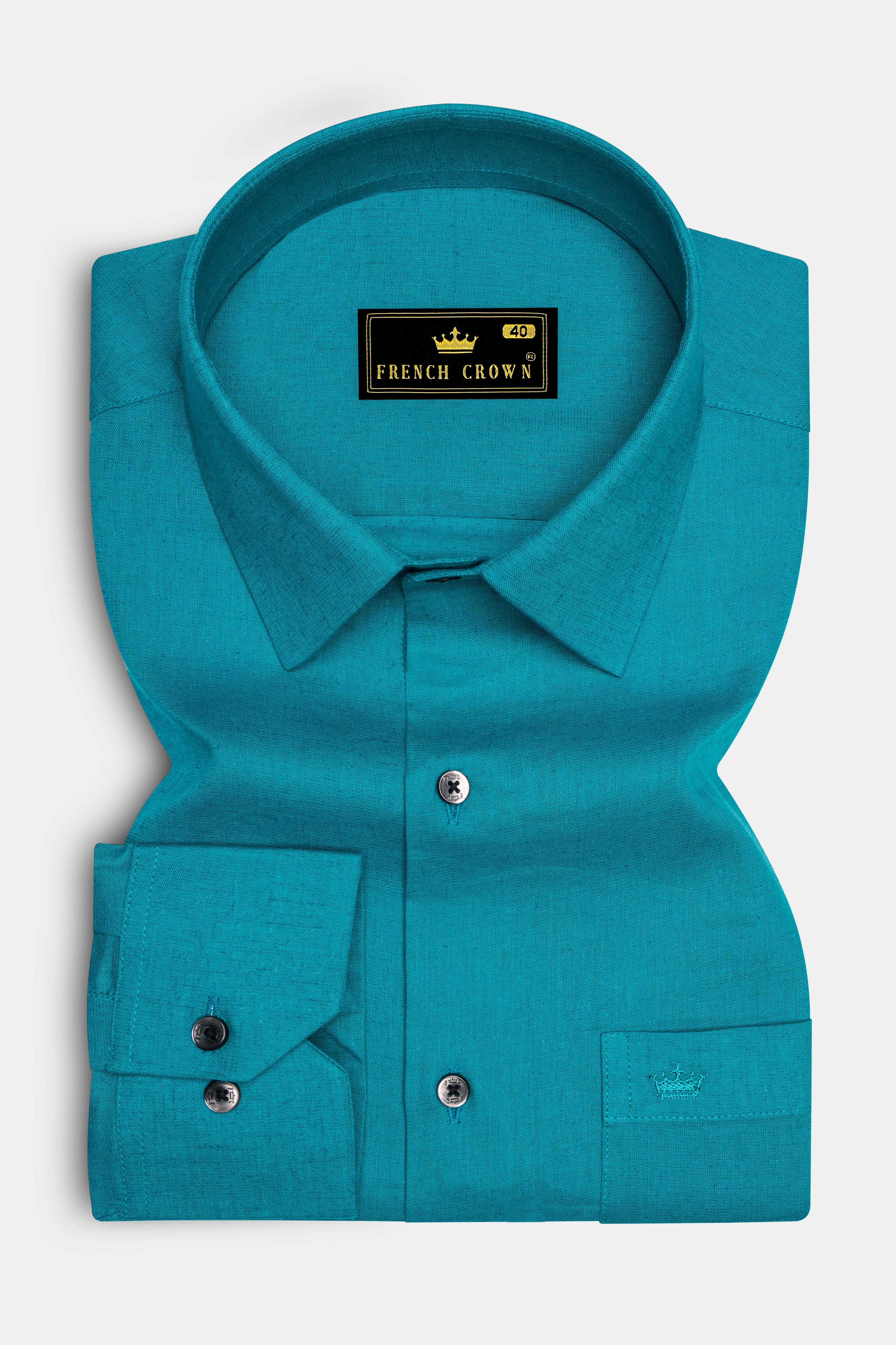 Virenza-Eastern Green Luxurious Linen Semi Formal Shirt