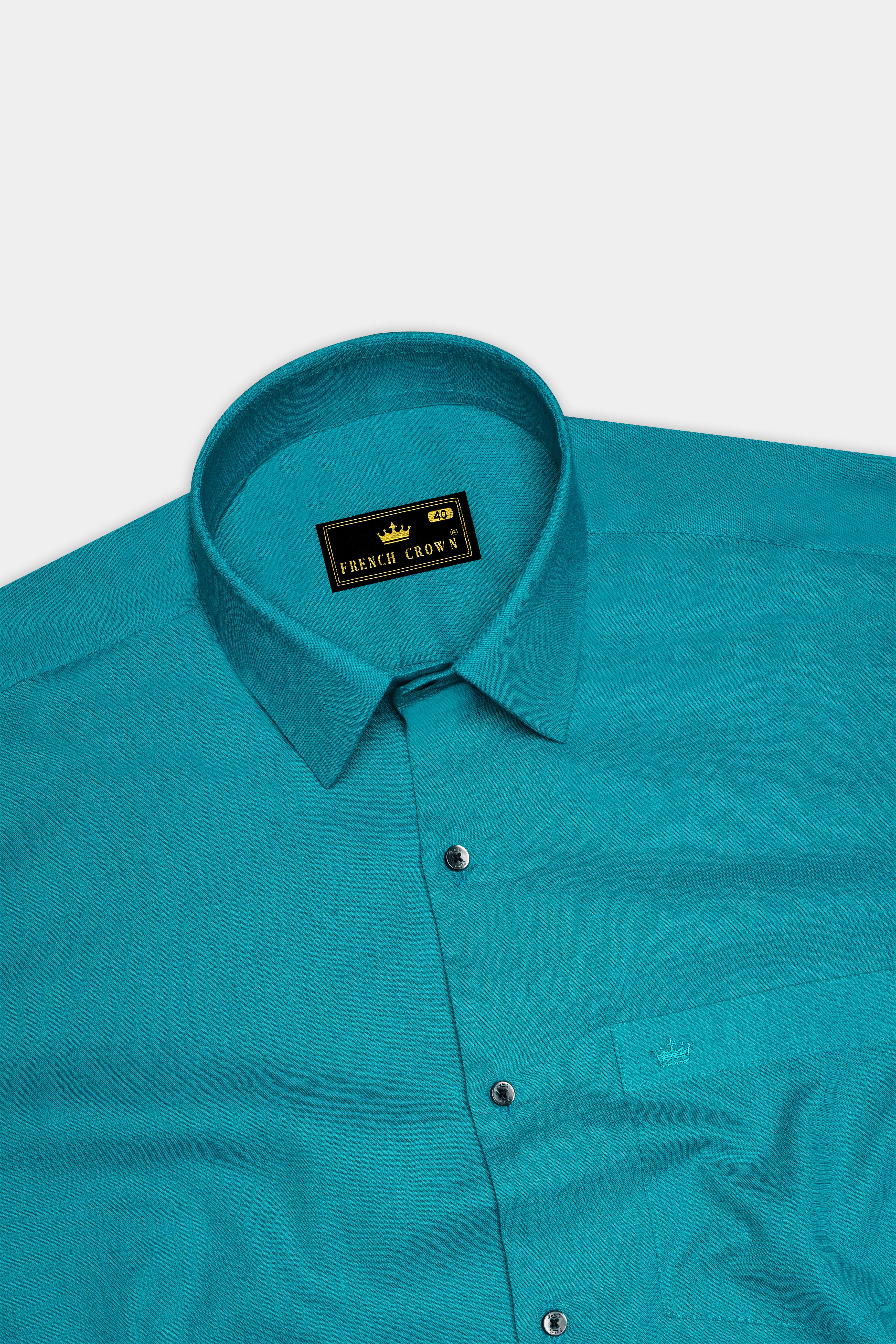 Virenza-Eastern Green Luxurious Linen Semi Formal Shirt