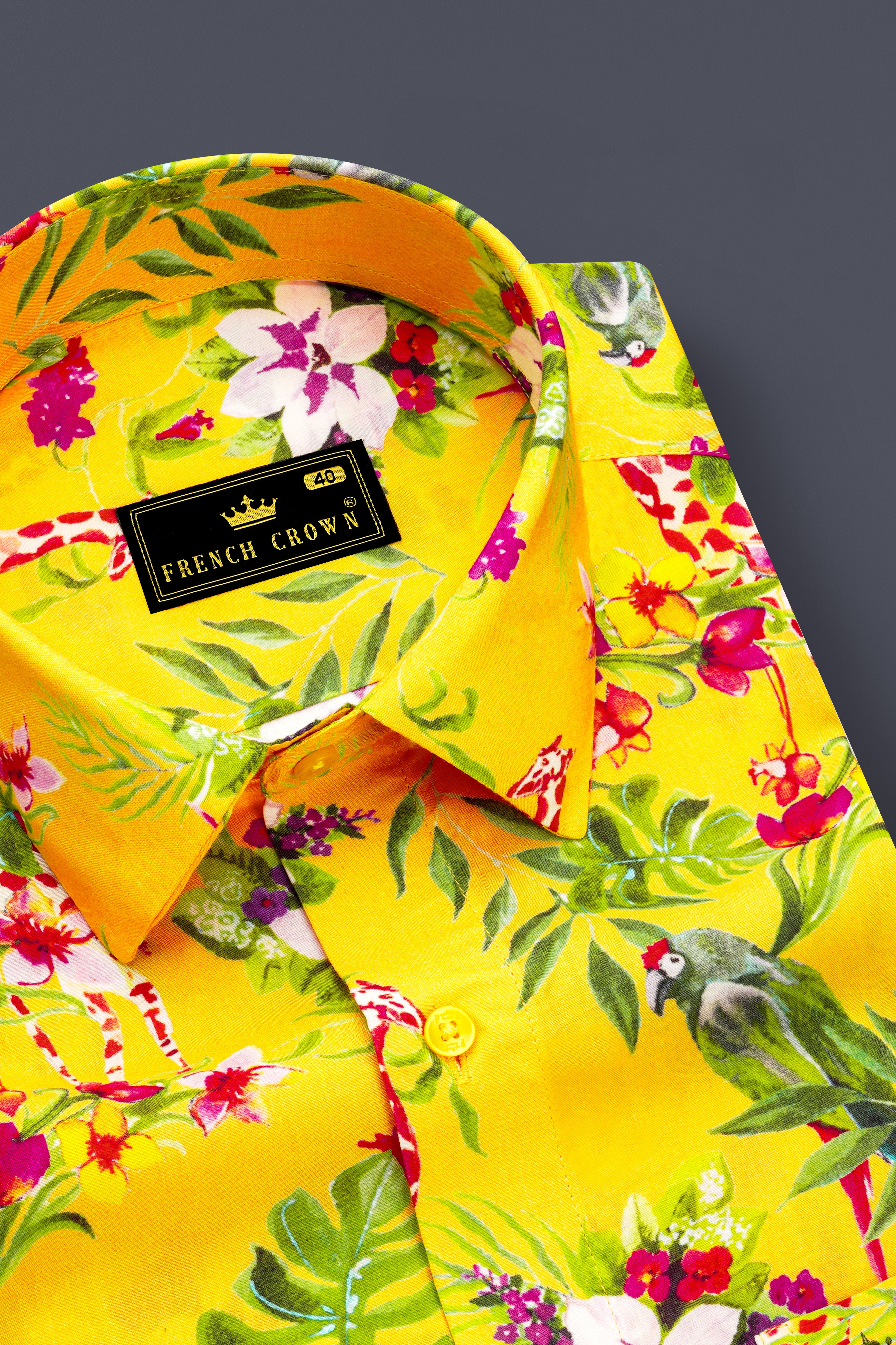 Aurevia-Supernova Yellow And Mustard Green Floral Printed Light weight Premium Giza Cotton Casual Shirt