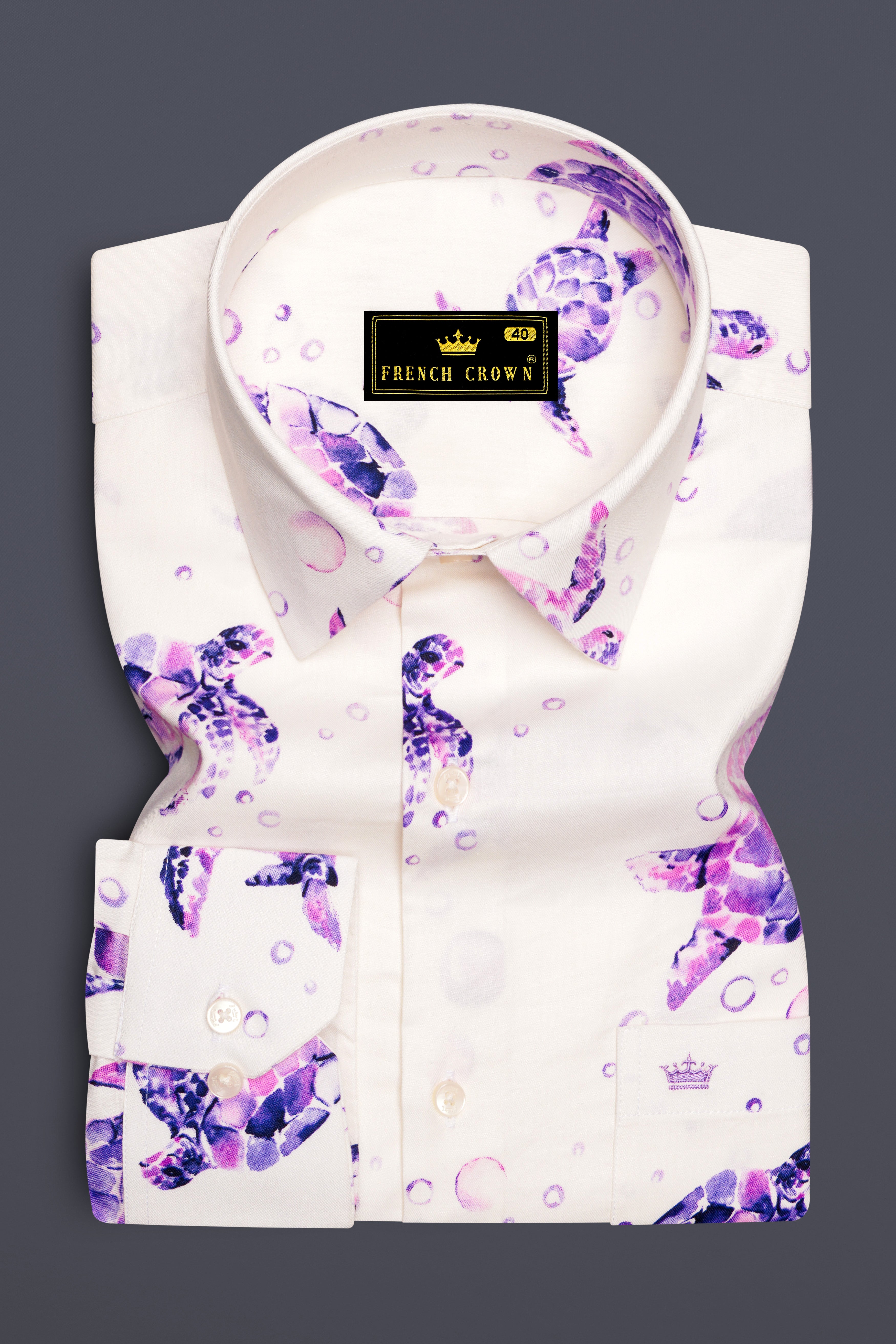 Bianora-Bright White And Eminence Purple Turtles Printed Super Soft Premium Cotton Casual Shirt